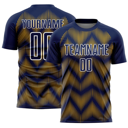 Custom Navy Gold-White Line Sublimation Soccer Uniform Jersey - Main View