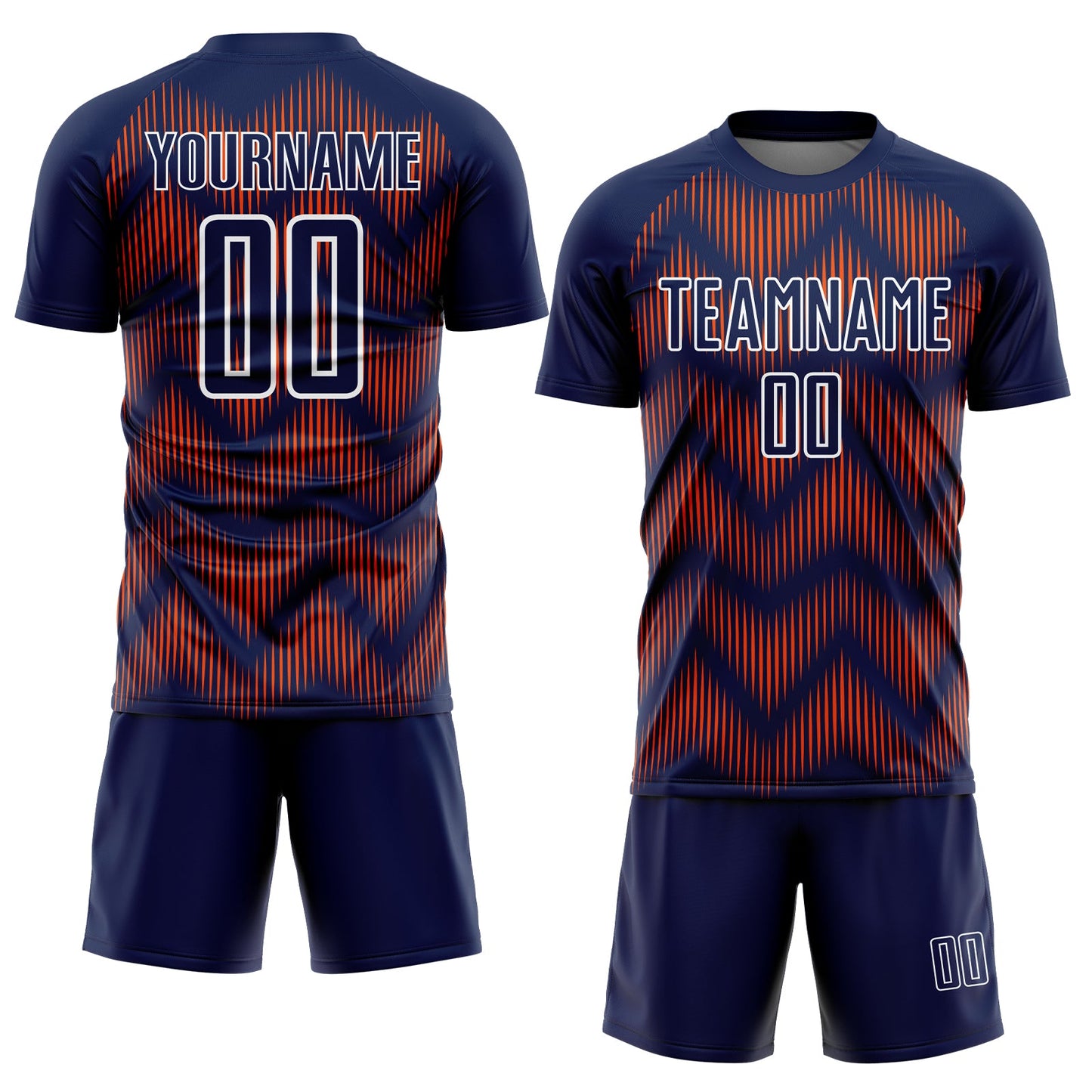 Custom Navy Orange-White Line Sublimation Soccer Uniform Jersey view 2