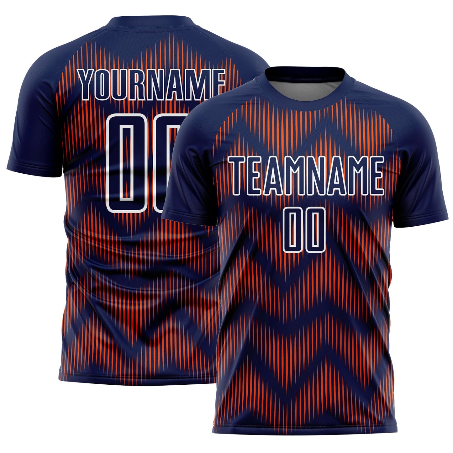 Custom Navy Orange-White Line Sublimation Soccer Uniform Jersey - Main View