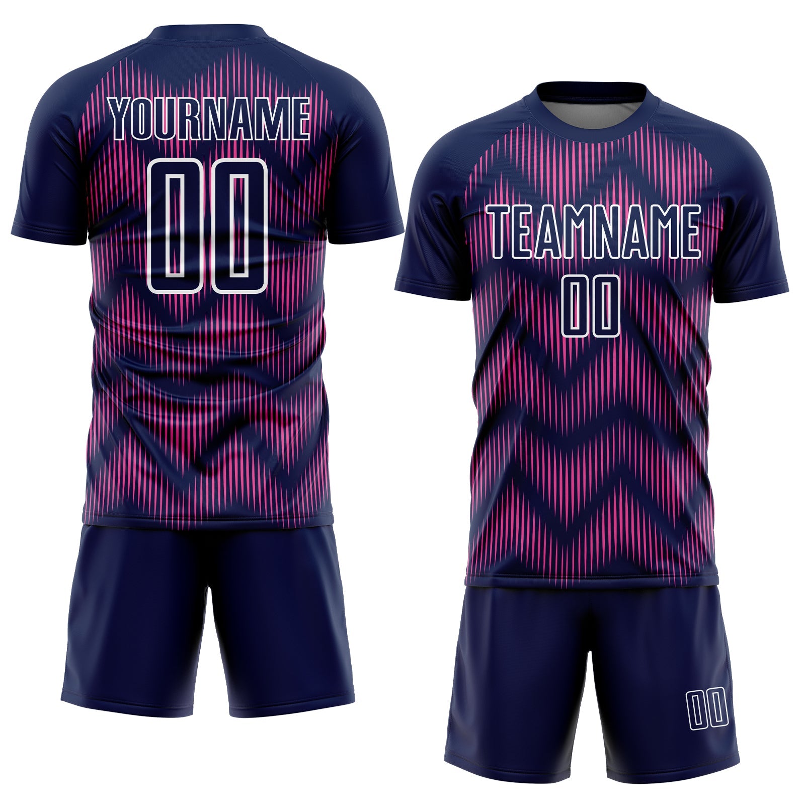 Custom Navy Pink-White Line Sublimation Soccer Uniform Jersey view 2