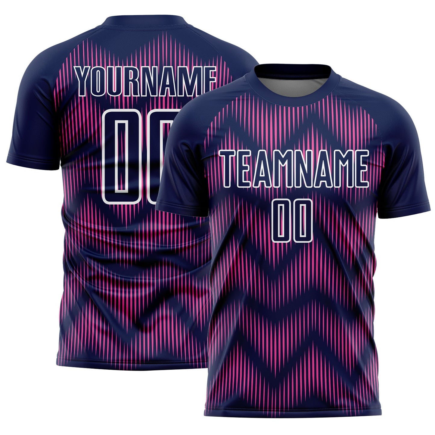 Custom Navy Pink-White Line Sublimation Soccer Uniform Jersey - Main View