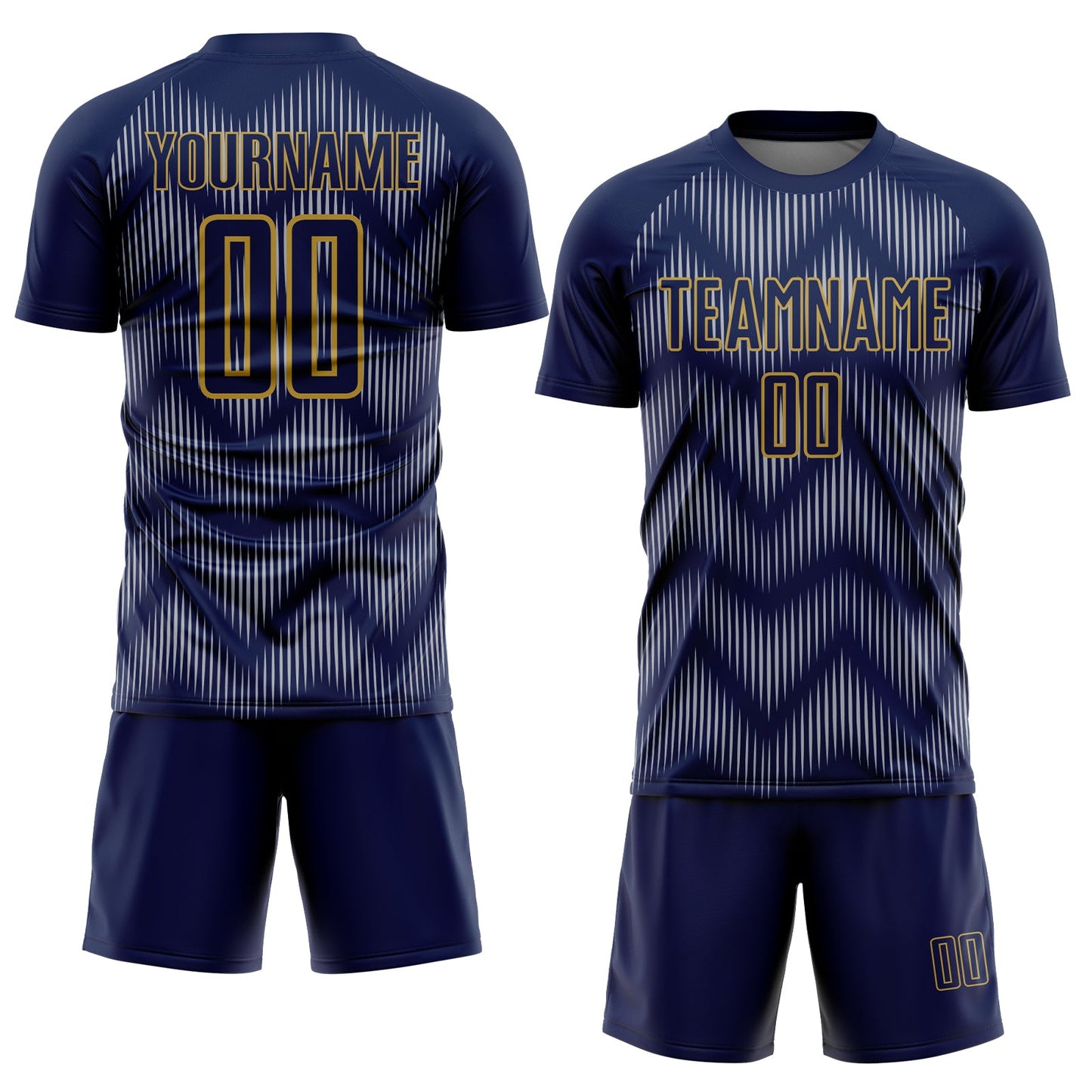 Custom Navy Gray-Old Gold Line Sublimation Soccer Uniform Jersey view 2