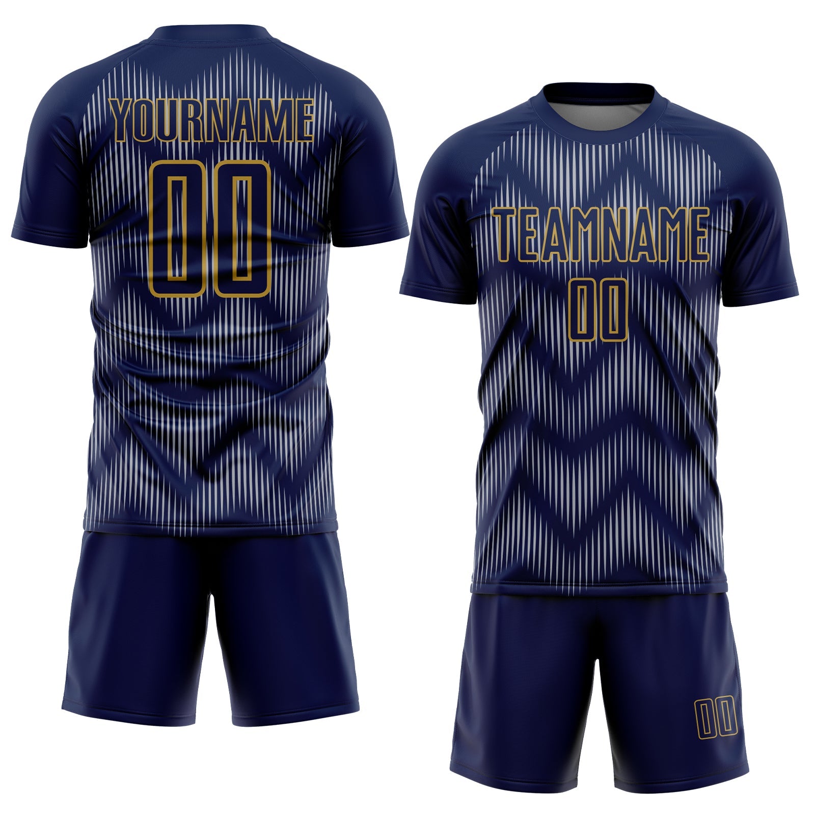Custom Navy Gray-Old Gold Line Sublimation Soccer Uniform Jersey view 2