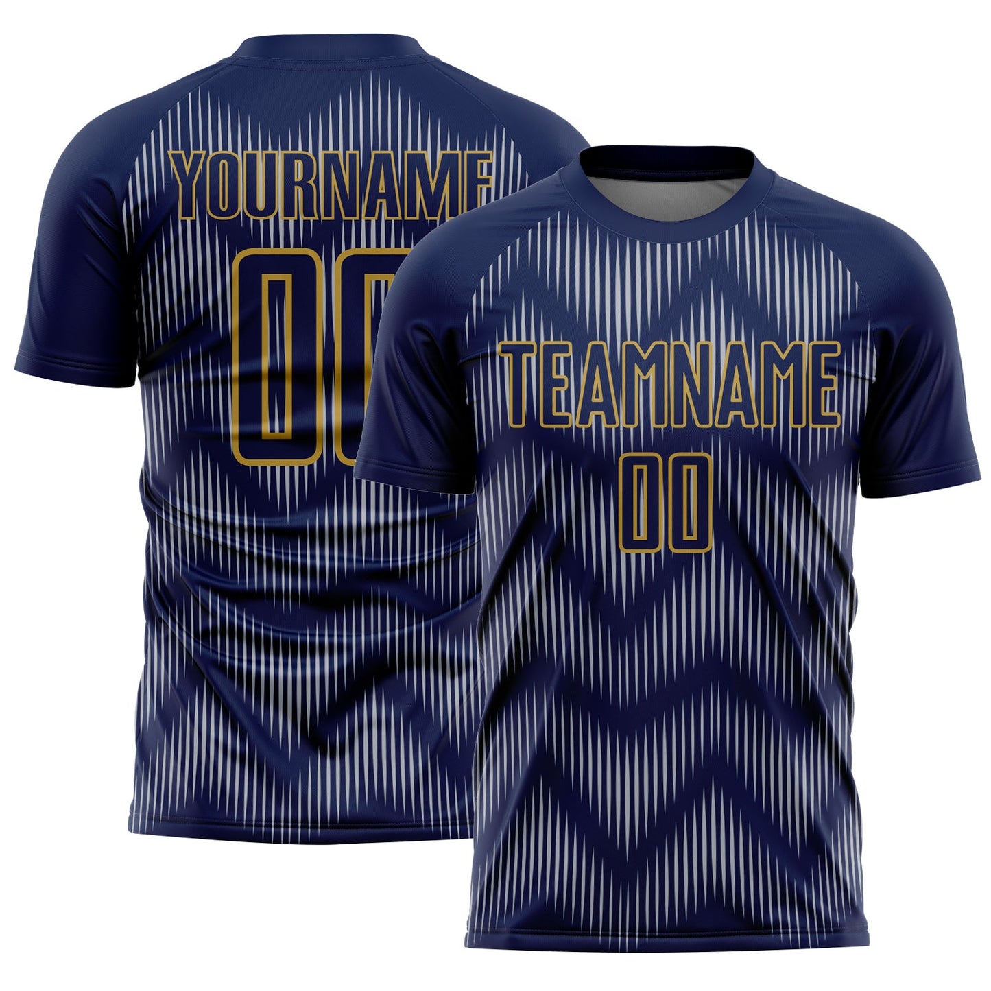 Custom Navy Gray-Old Gold Line Sublimation Soccer Uniform Jersey - Main View