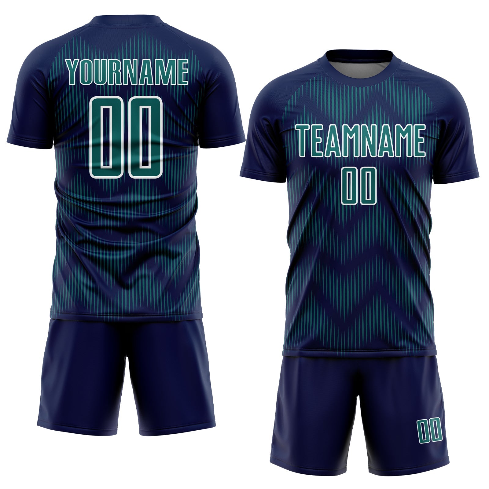 Custom Navy Teal-White Line Sublimation Soccer Uniform Jersey view 2