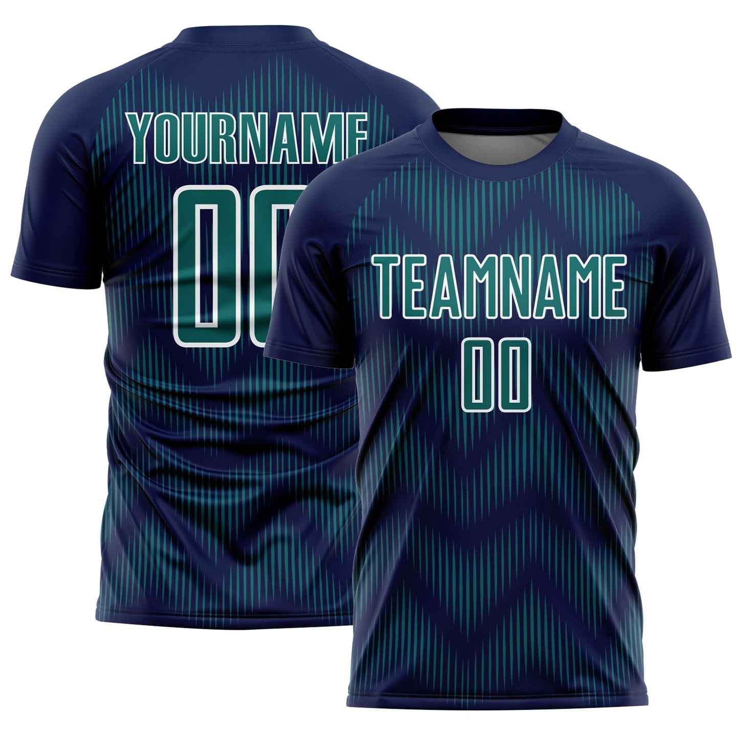 Custom Navy Teal-White Line Sublimation Soccer Uniform Jersey - Main View