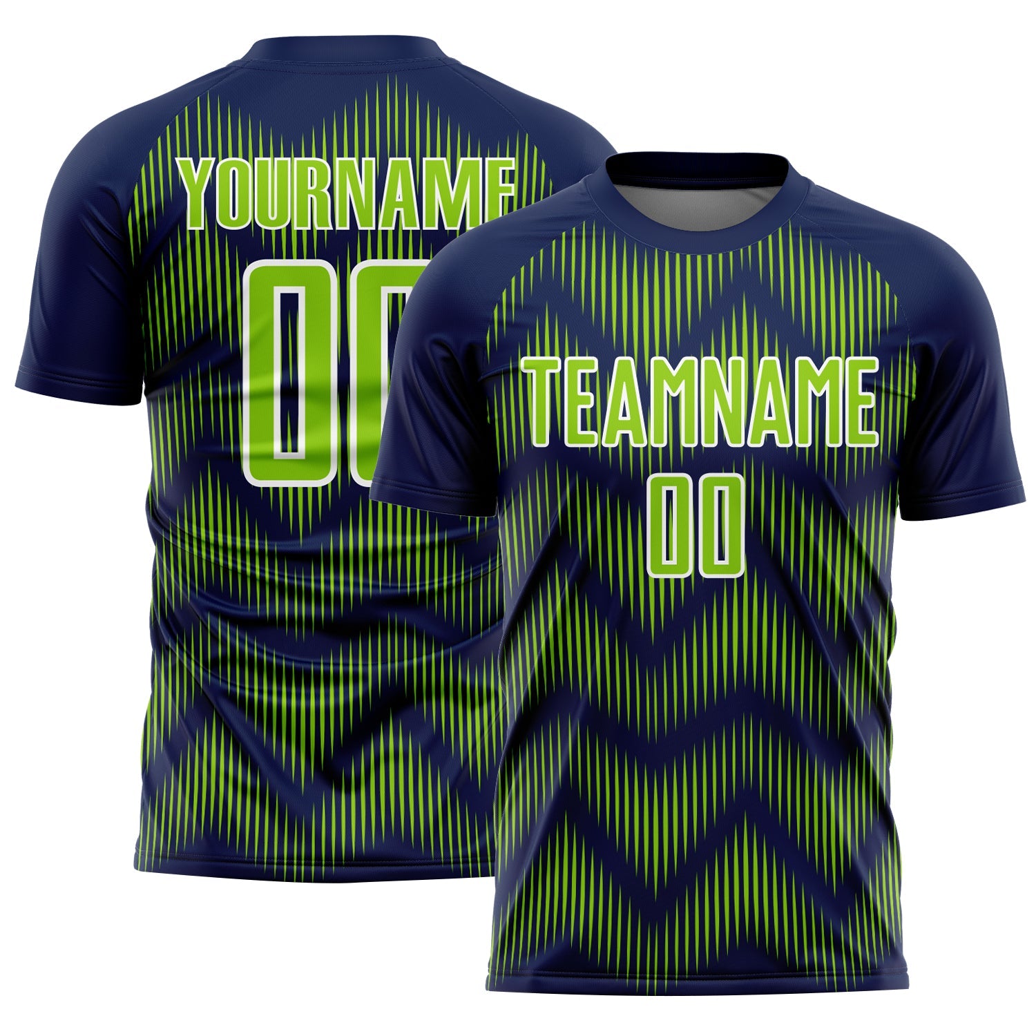 Custom Navy Neon Green-White Line Sublimation Soccer Uniform Jersey - Main View