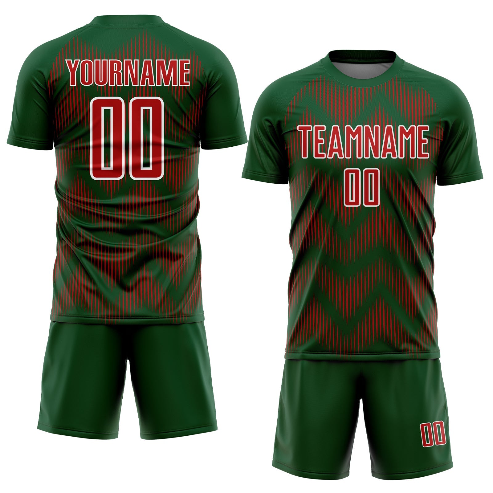 Custom Green Red-White Line Sublimation Soccer Uniform Jersey view 2