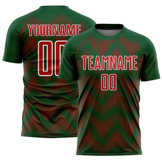 Custom Green Red-White Line Sublimation Soccer Uniform Jersey - Main View