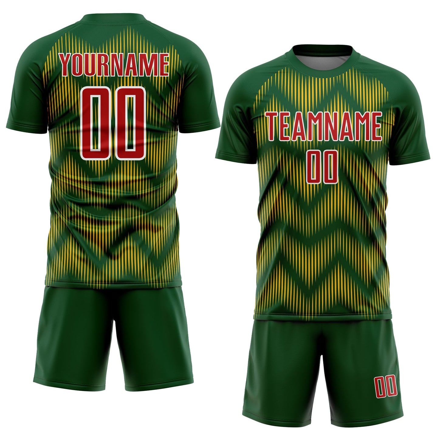 Custom Green Red-Gold Line Sublimation Soccer Uniform Jersey view 2