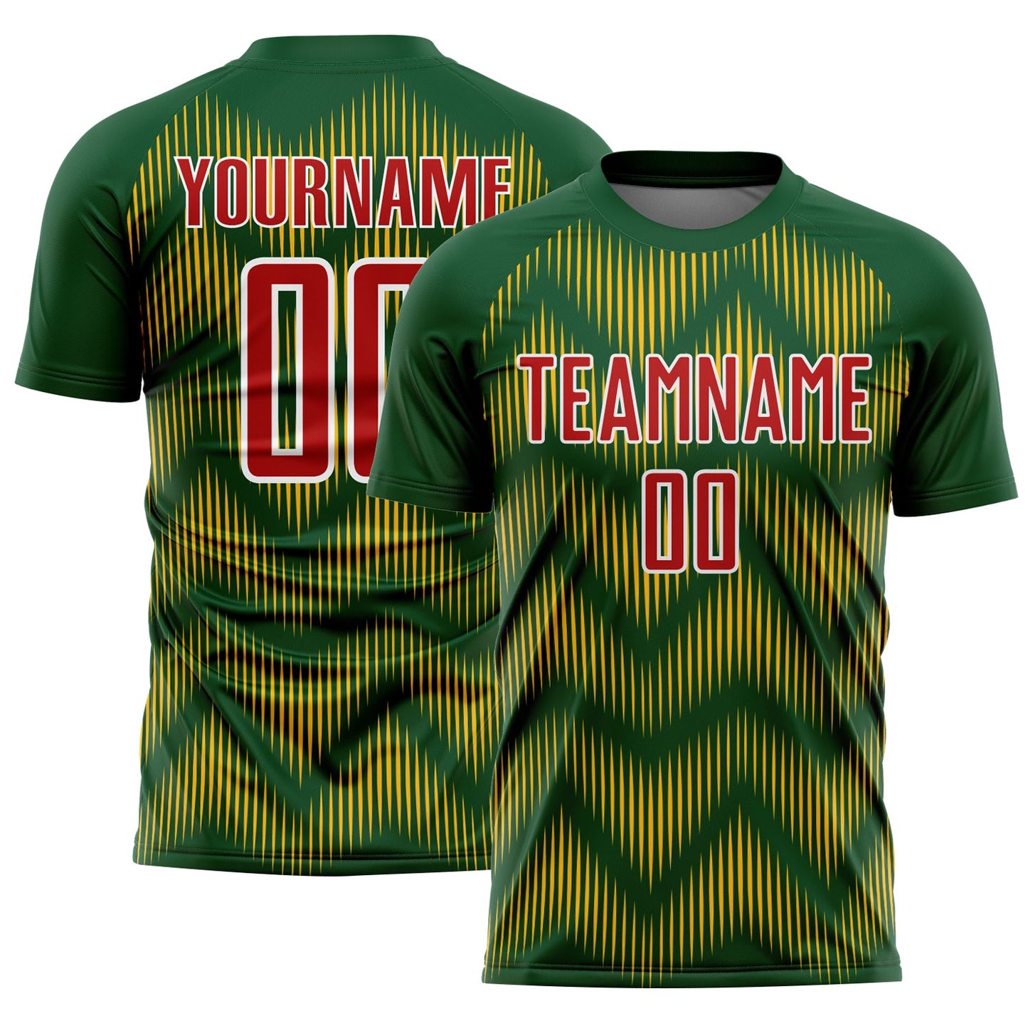 Custom Green Red-Gold Line Sublimation Soccer Uniform Jersey - Main View