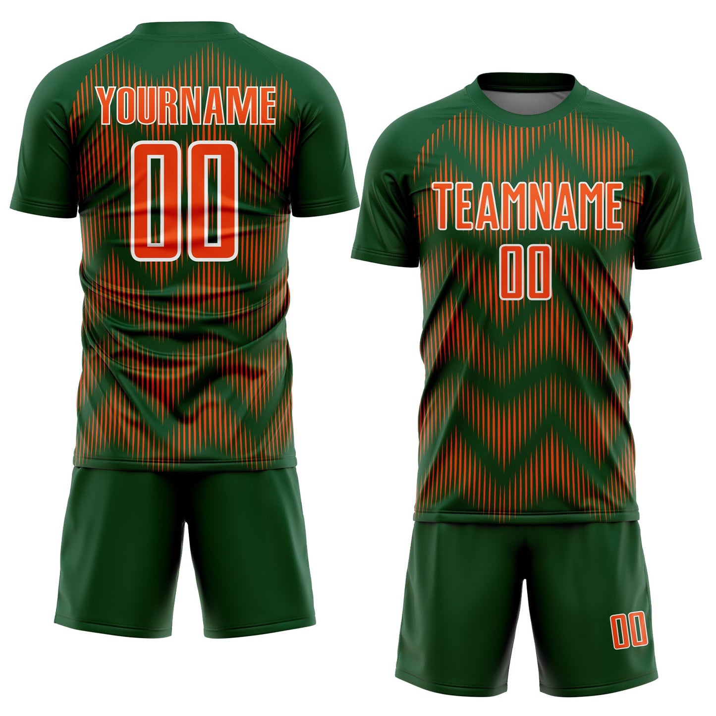 Custom Green Orange-White Line Sublimation Soccer Uniform Jersey view 2