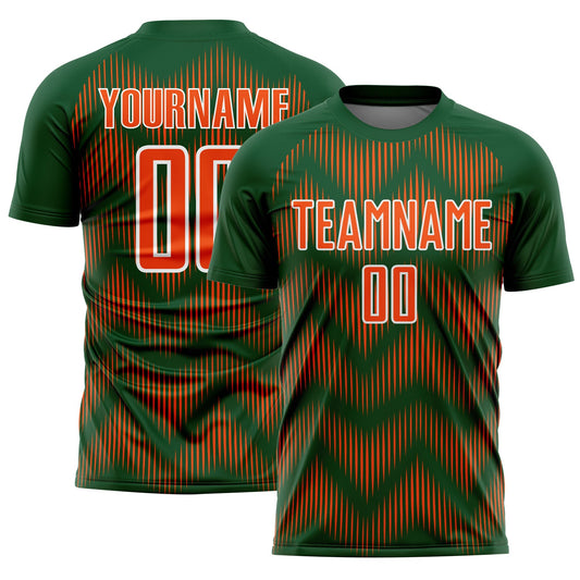 Custom Green Orange-White Line Sublimation Soccer Uniform Jersey - Main View