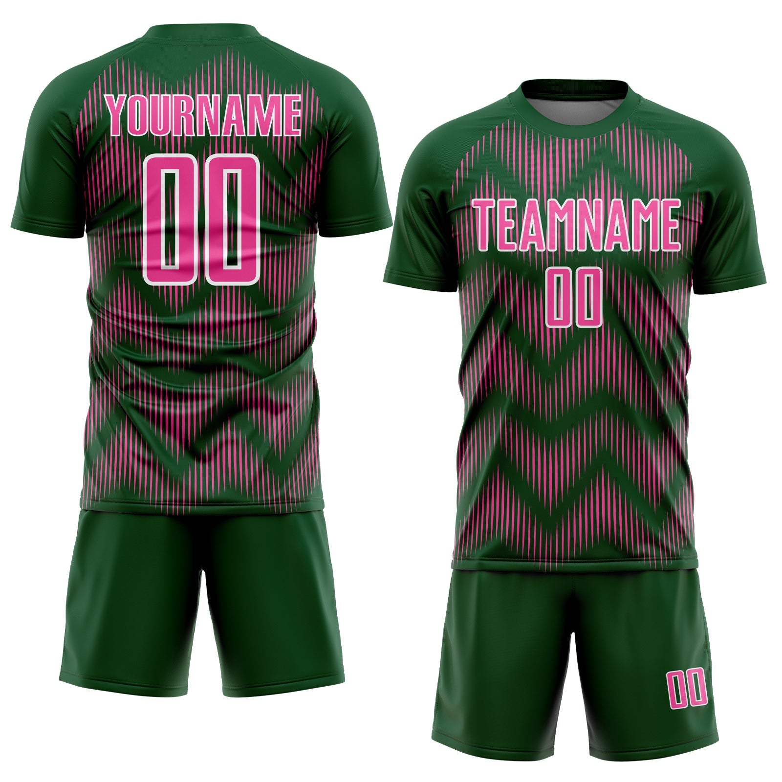 Custom Green Pink-White Line Sublimation Soccer Uniform Jersey view 2