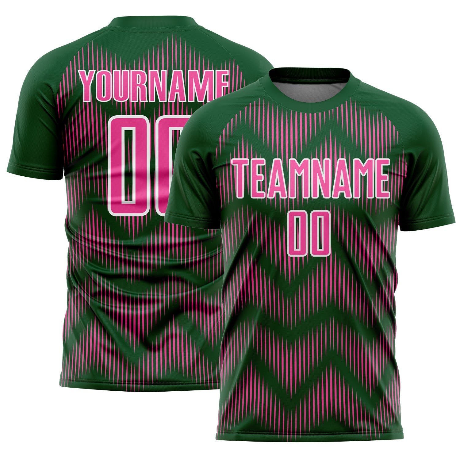 Custom Green Pink-White Line Sublimation Soccer Uniform Jersey - Main View