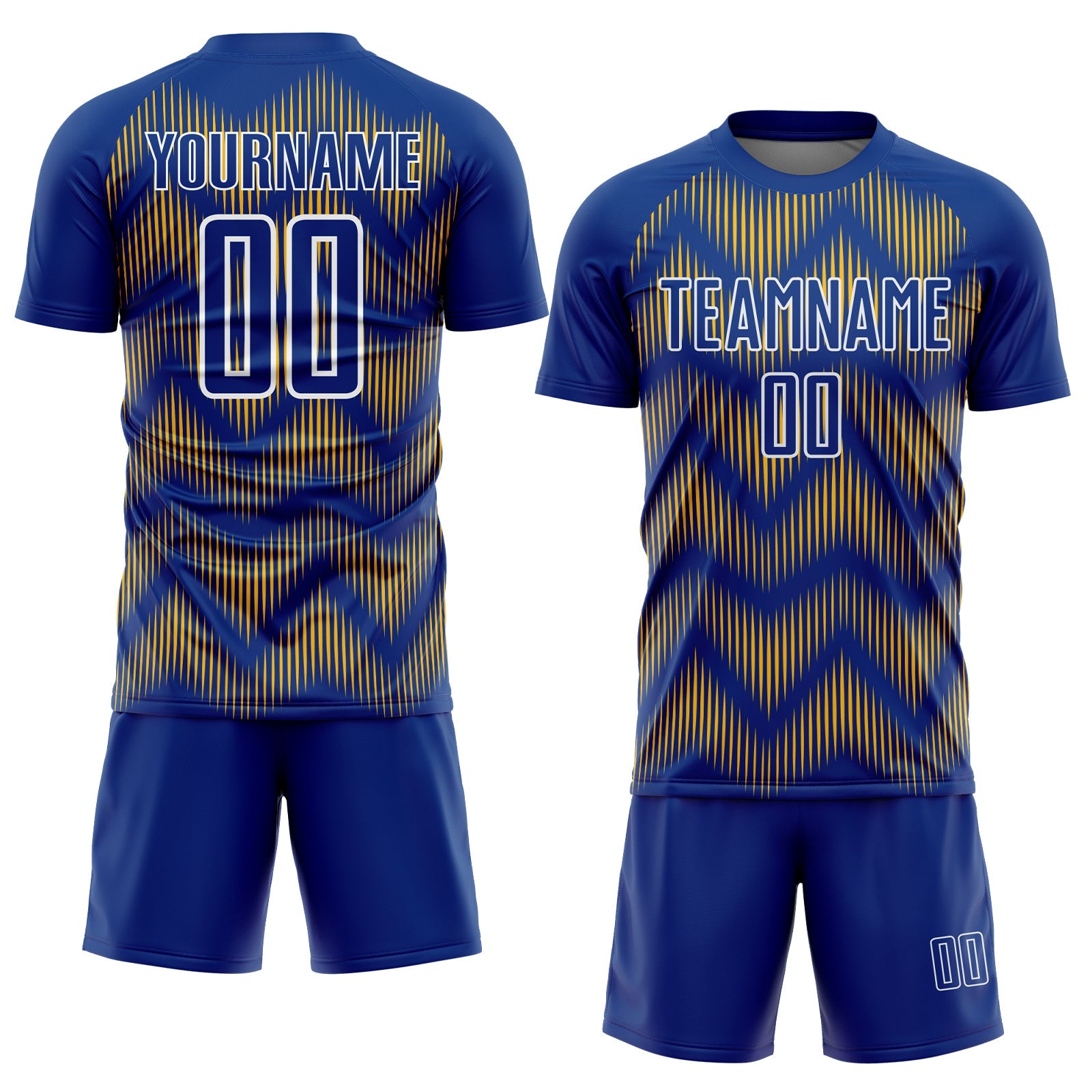 Custom Royal Gold-White Line Sublimation Soccer Uniform Jersey view 2