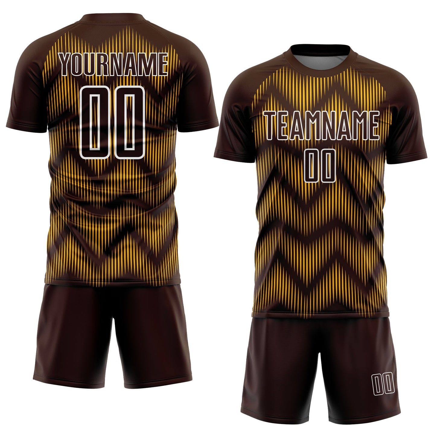 Custom Brown Gold-White Line Sublimation Soccer Uniform Jersey view 2