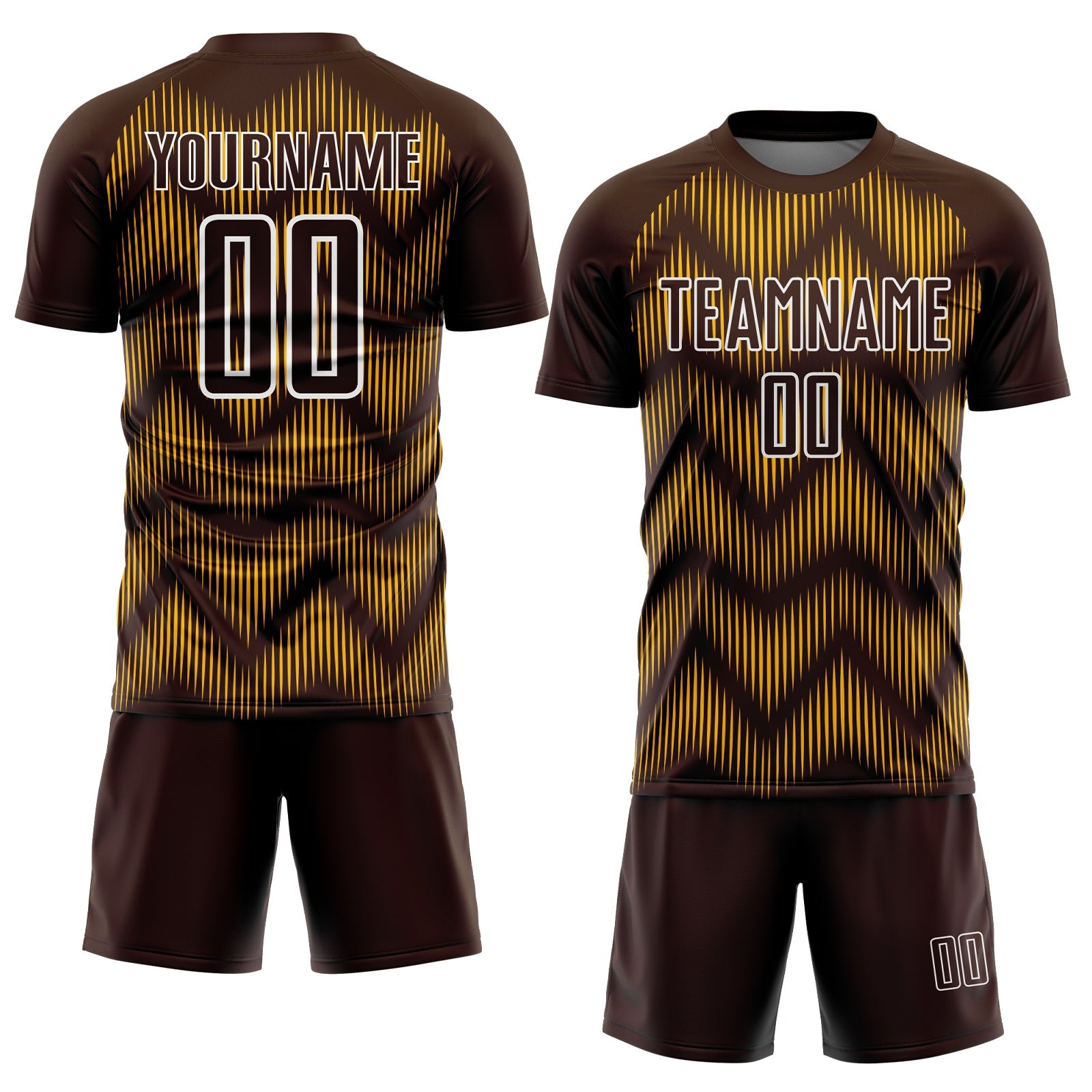 Custom Brown Gold-White Line Sublimation Soccer Uniform Jersey view 2