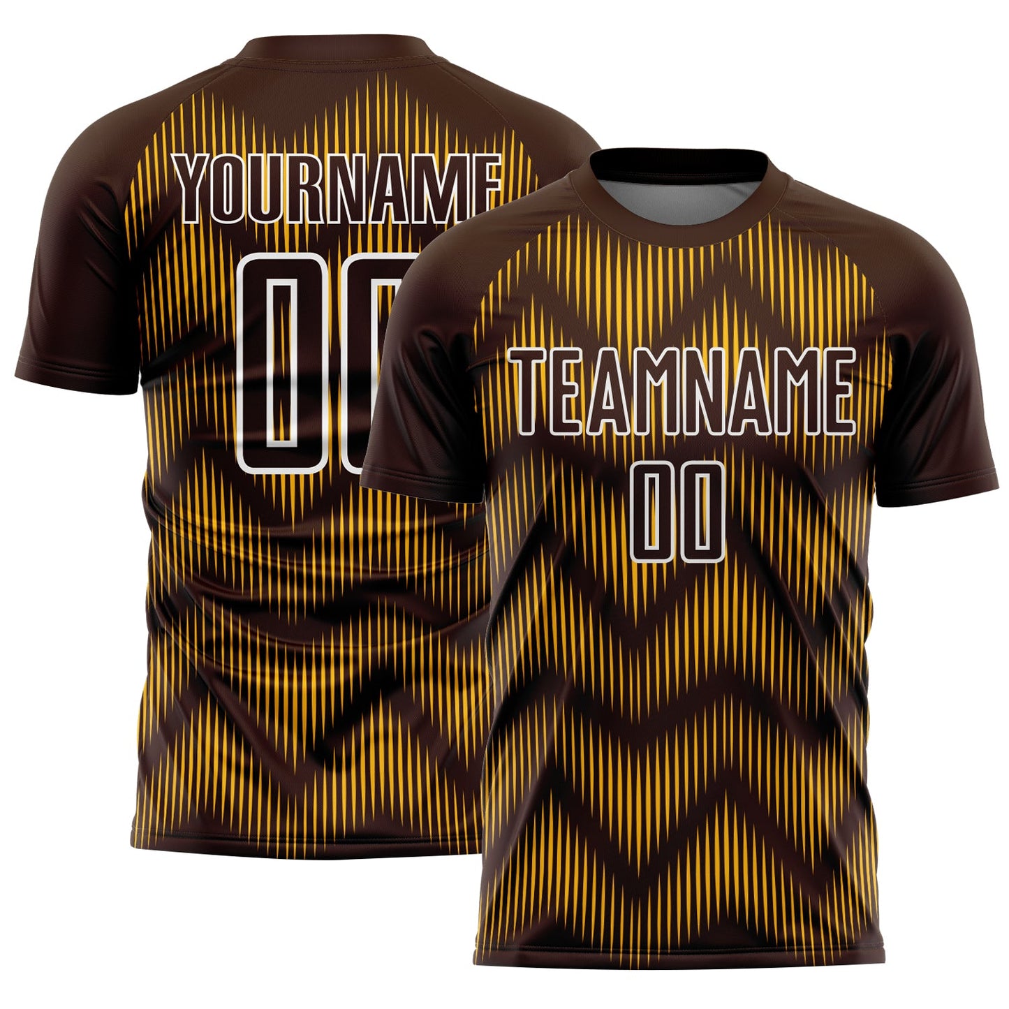 Custom Brown Gold-White Line Sublimation Soccer Uniform Jersey - Main View