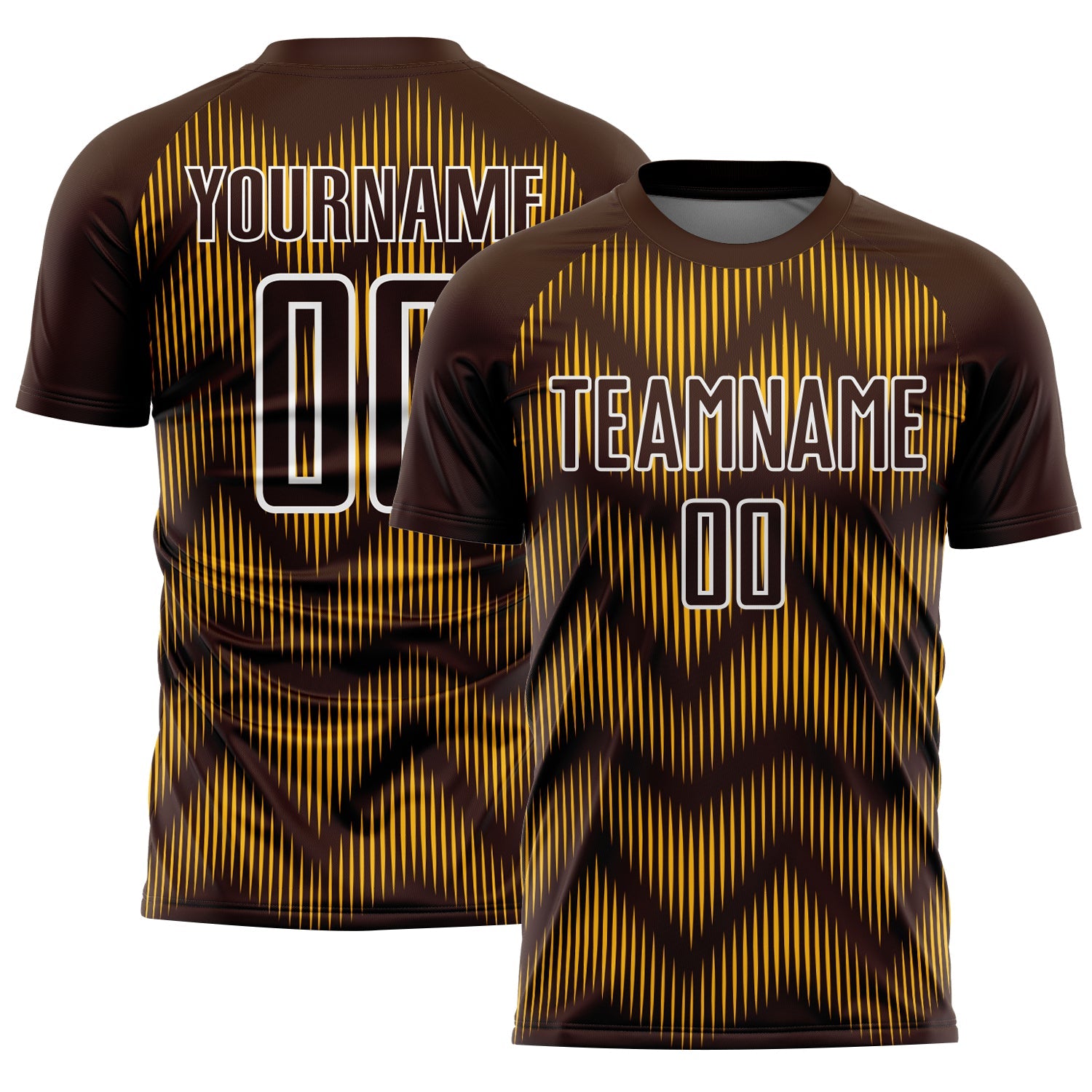 Custom Brown Gold-White Line Sublimation Soccer Uniform Jersey - Main View