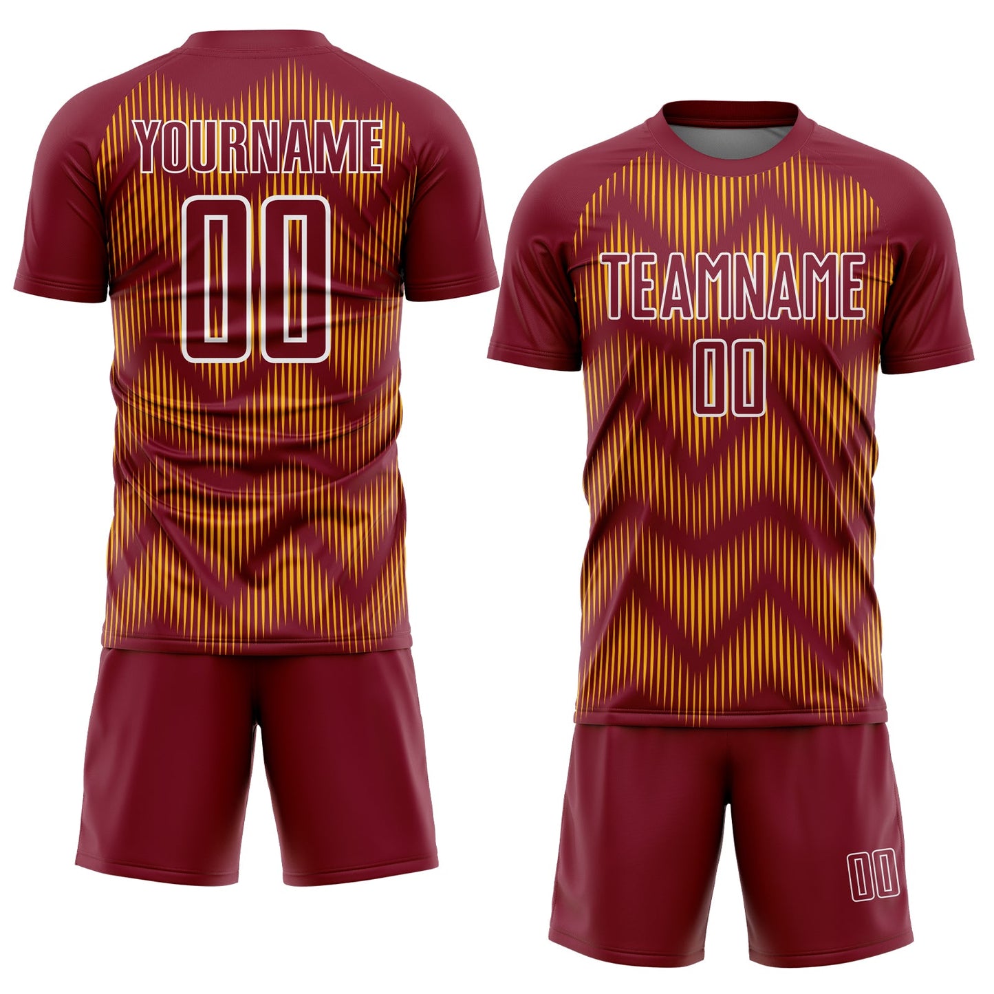 Custom Crimson Gold-White Line Sublimation Soccer Uniform Jersey view 2