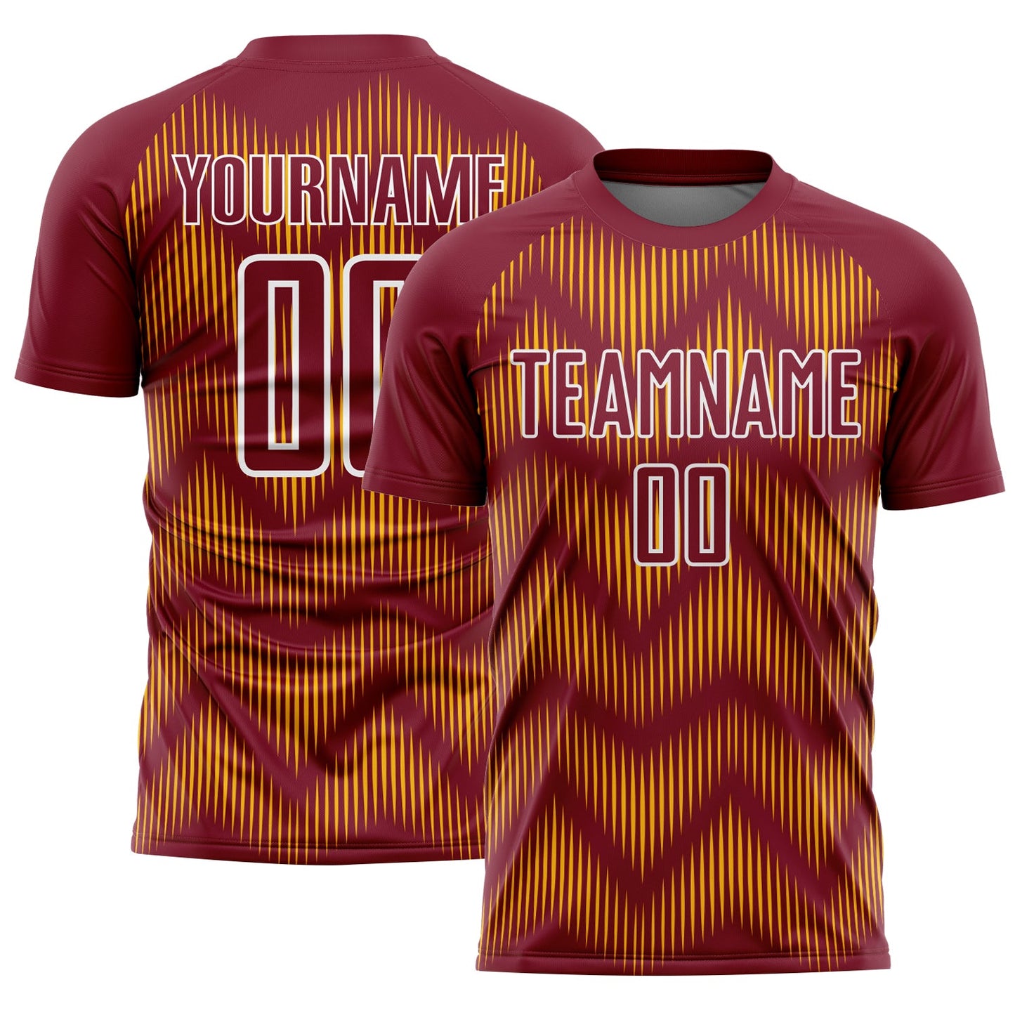 Custom Crimson Gold-White Line Sublimation Soccer Uniform Jersey - Main View