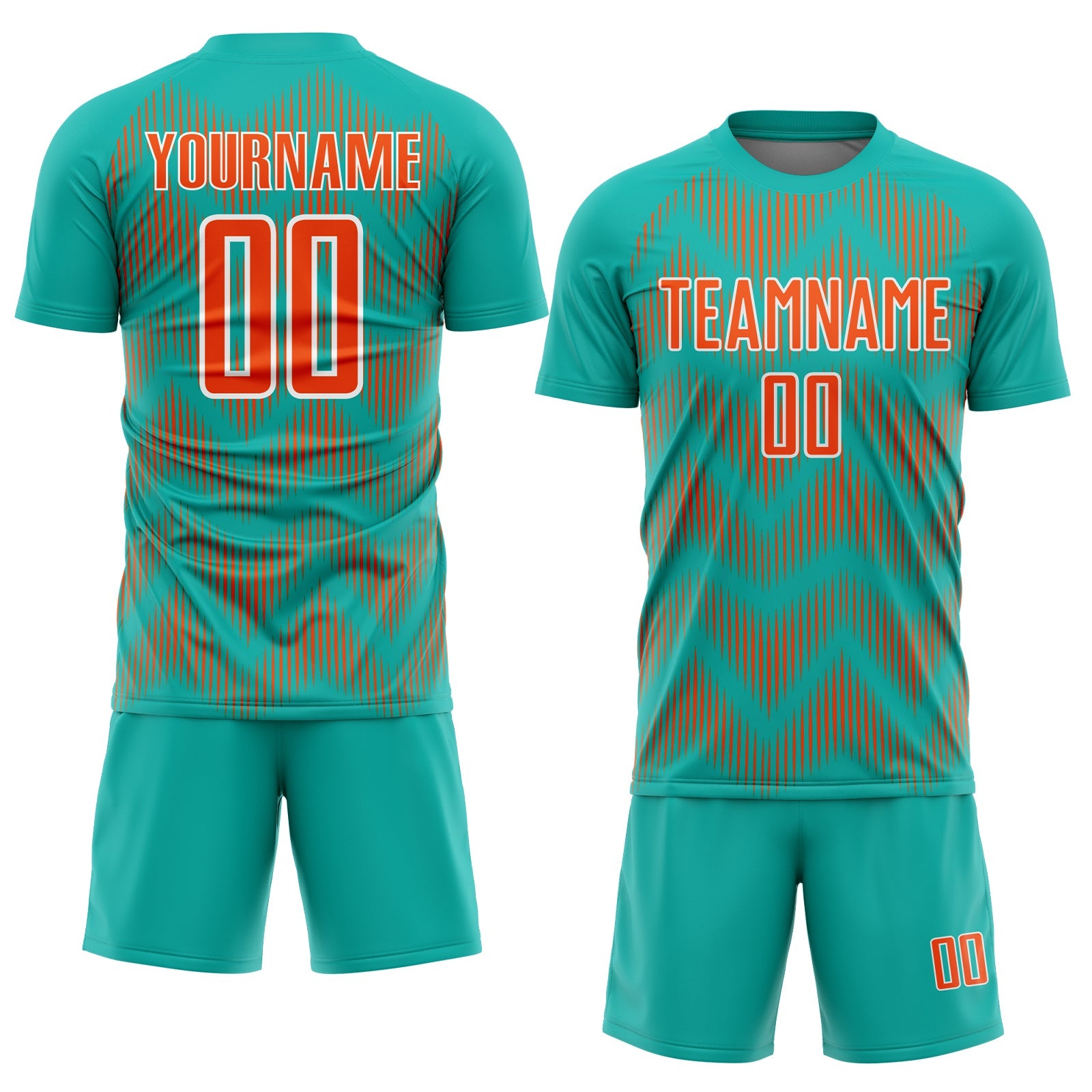 Custom Aqua Orange-White Line Sublimation Soccer Uniform Jersey view 2