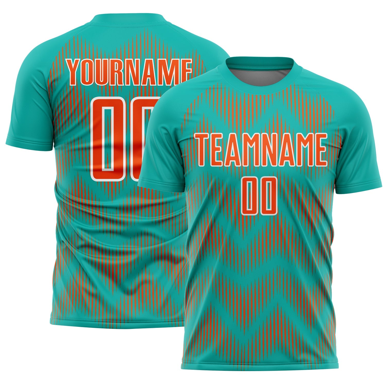 Custom Aqua Orange-White Line Sublimation Soccer Uniform Jersey - Main View