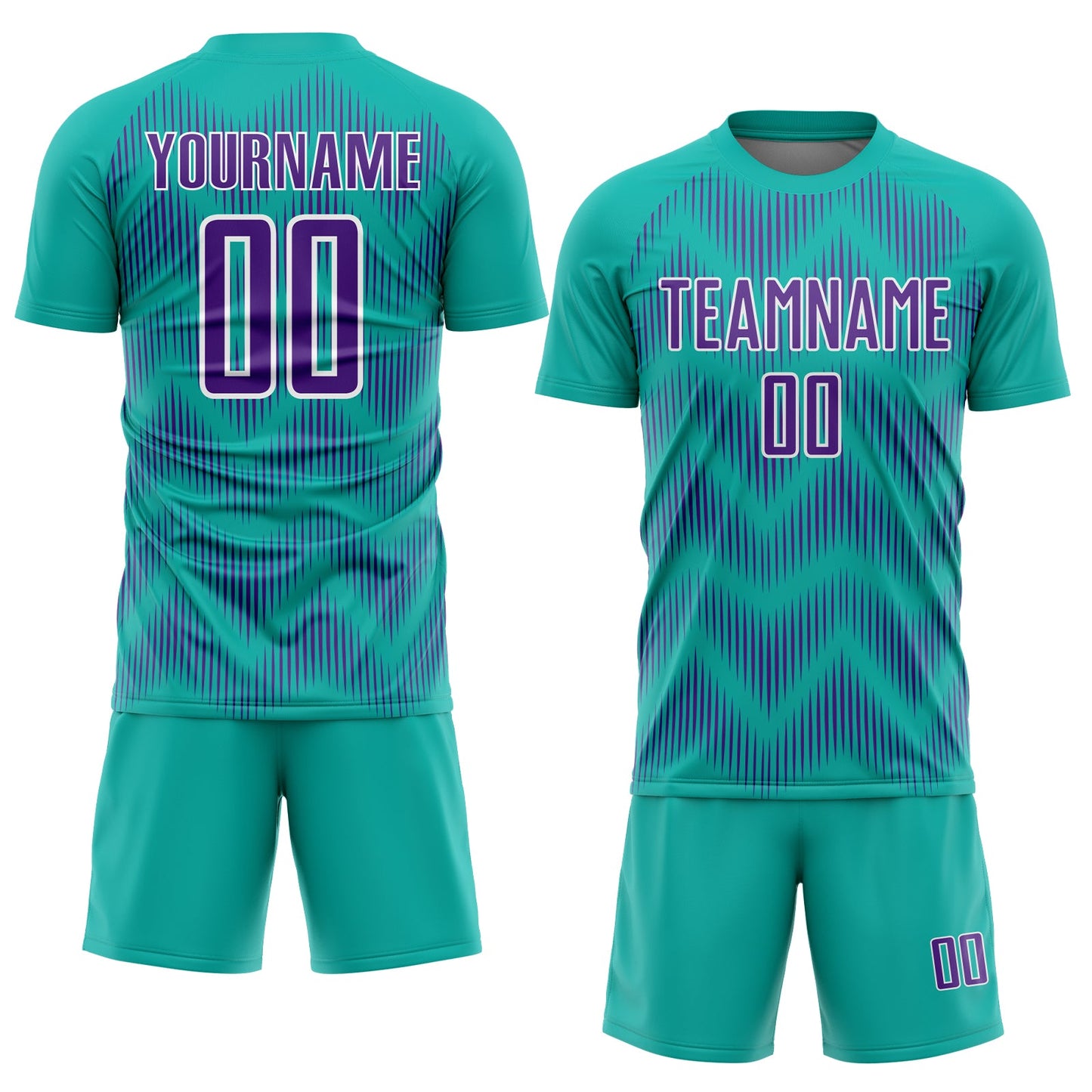 Custom Aqua Purple-White Line Sublimation Soccer Uniform Jersey view 2