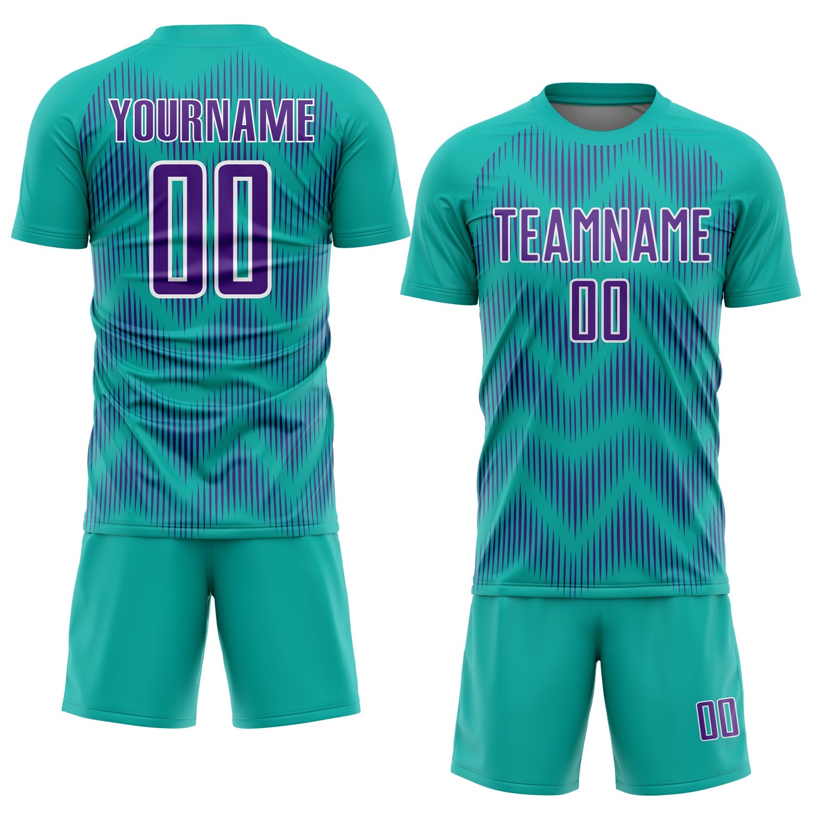 Custom Aqua Purple-White Line Sublimation Soccer Uniform Jersey view 2