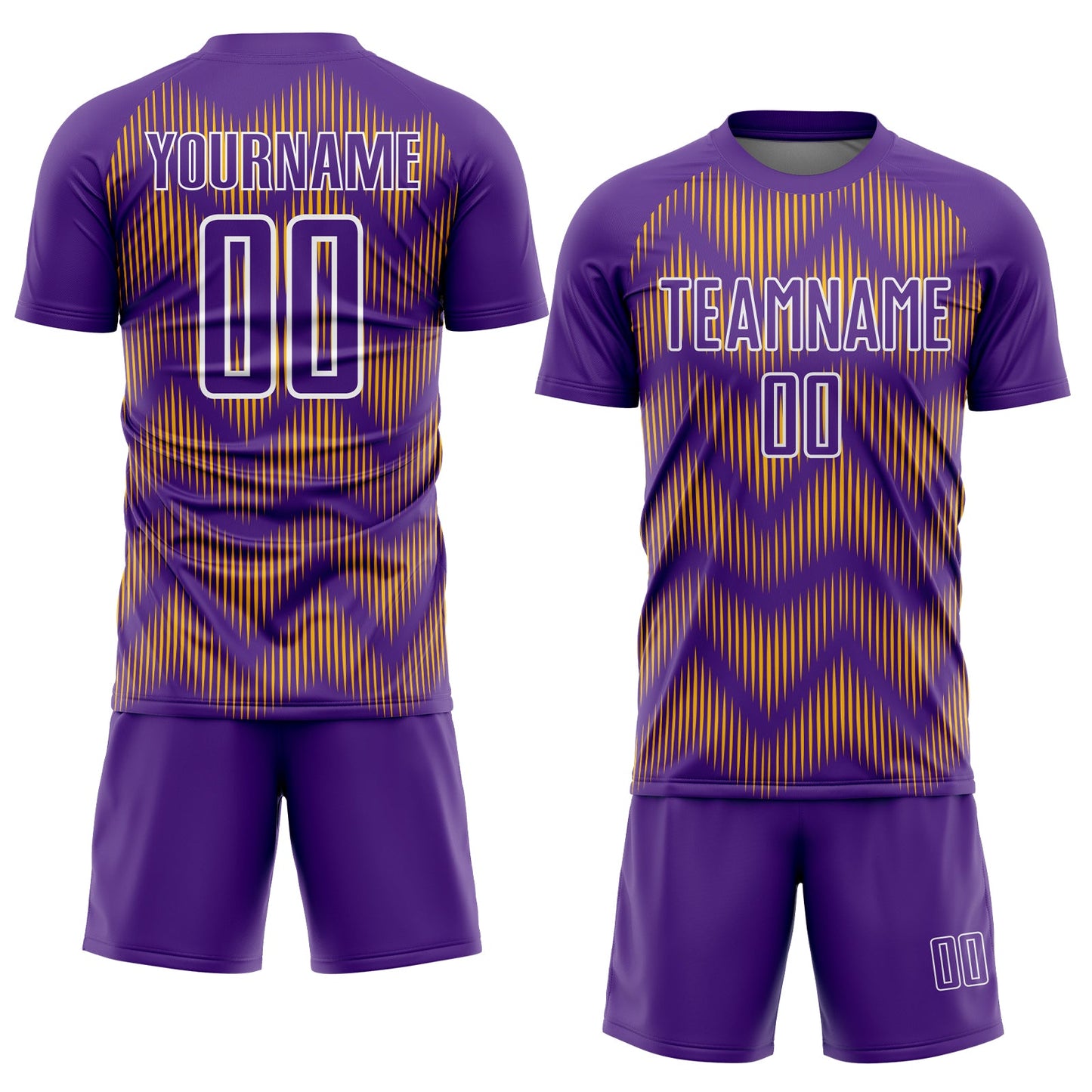 Custom Purple Gold-White Line Sublimation Soccer Uniform Jersey view 2