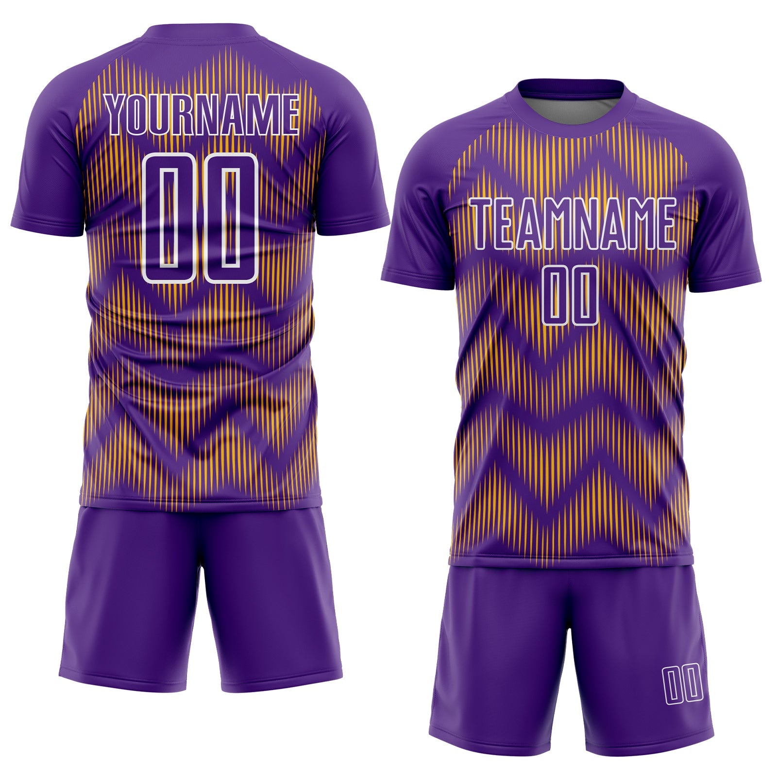 Custom Purple Gold-White Line Sublimation Soccer Uniform Jersey view 2