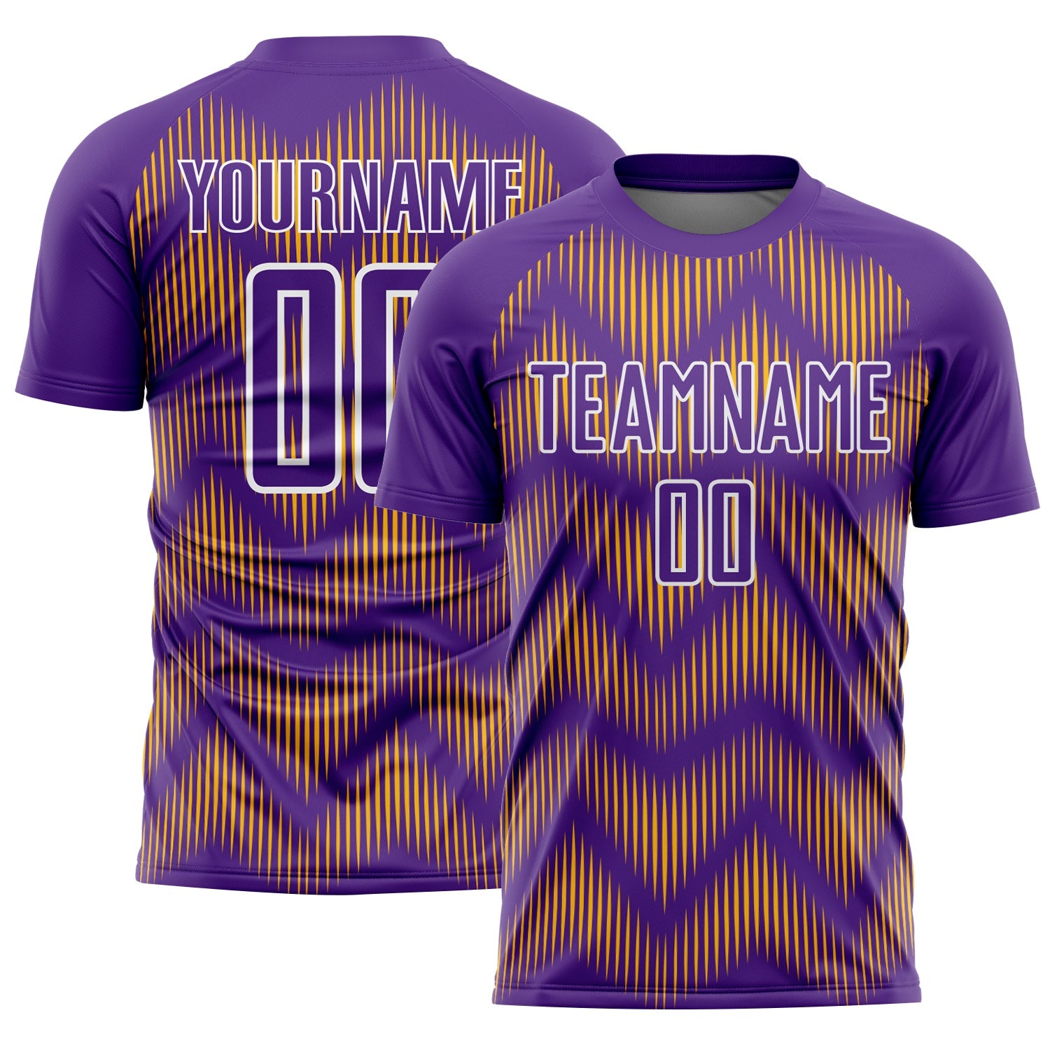 Custom Purple Gold-White Line Sublimation Soccer Uniform Jersey - Main View