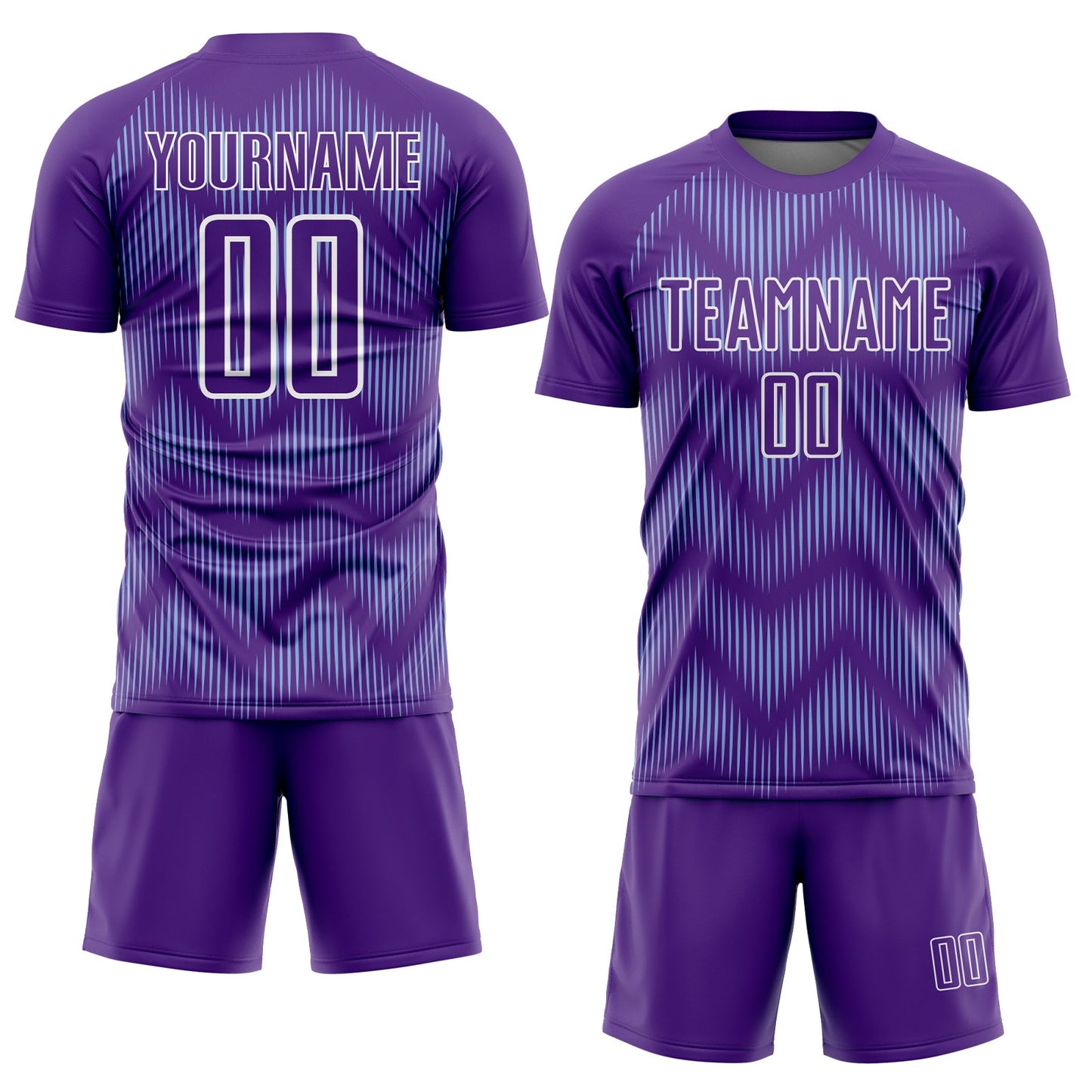 Custom Purple Light Blue-White Line Sublimation Soccer Uniform Jersey view 2