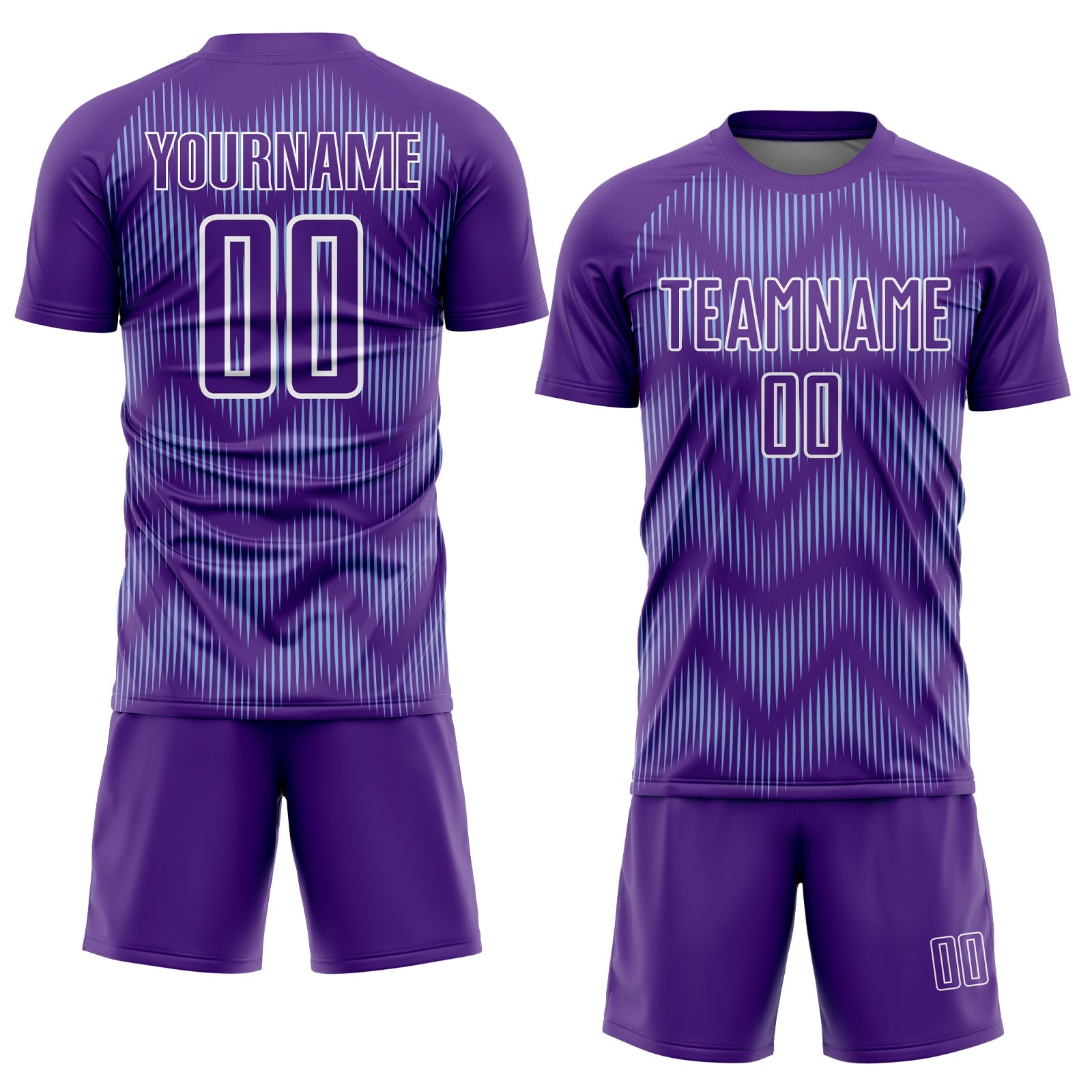 Custom Purple Light Blue-White Line Sublimation Soccer Uniform Jersey view 2