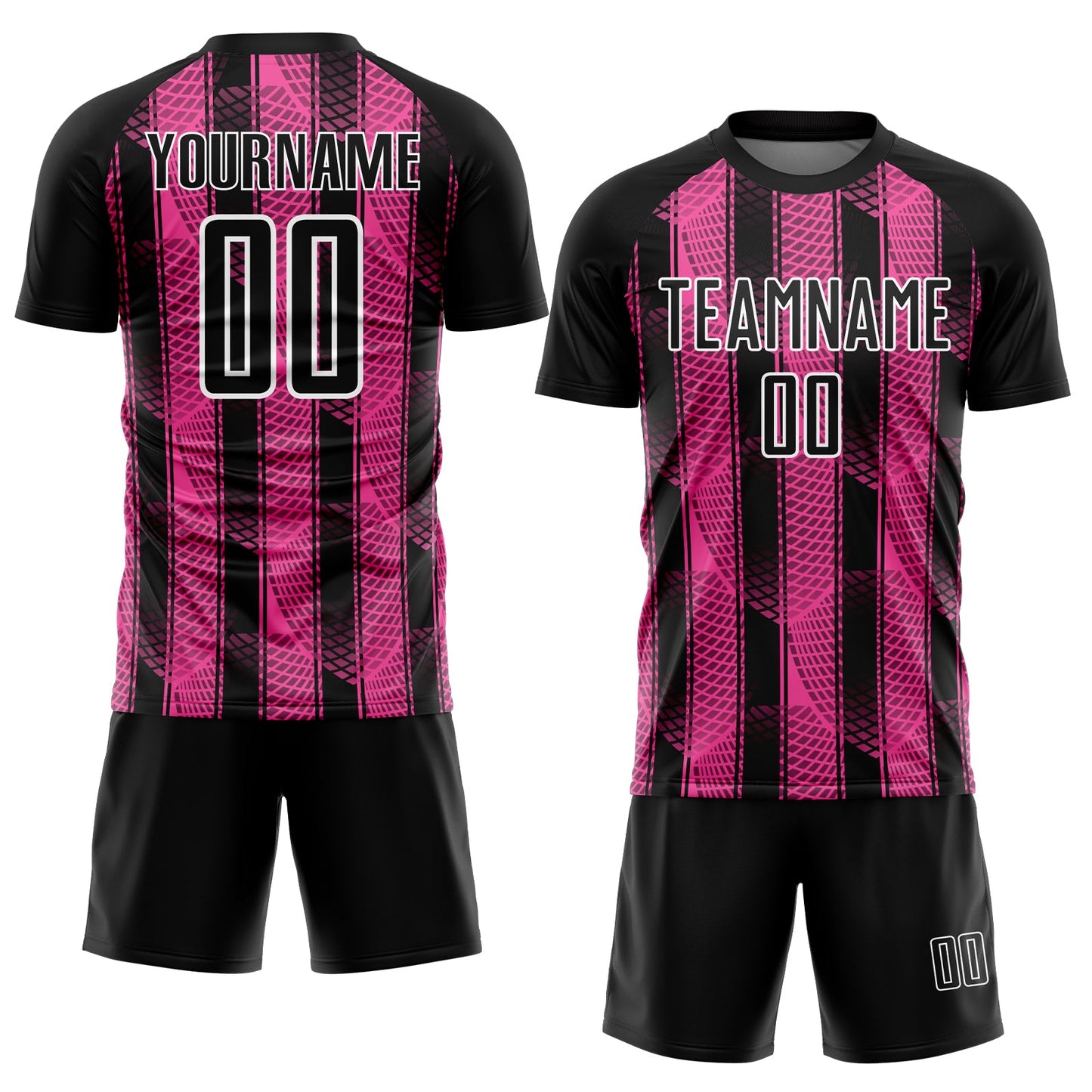 Custom Black Pink-White Abstract Network Sublimation Soccer Uniform Jersey view 2