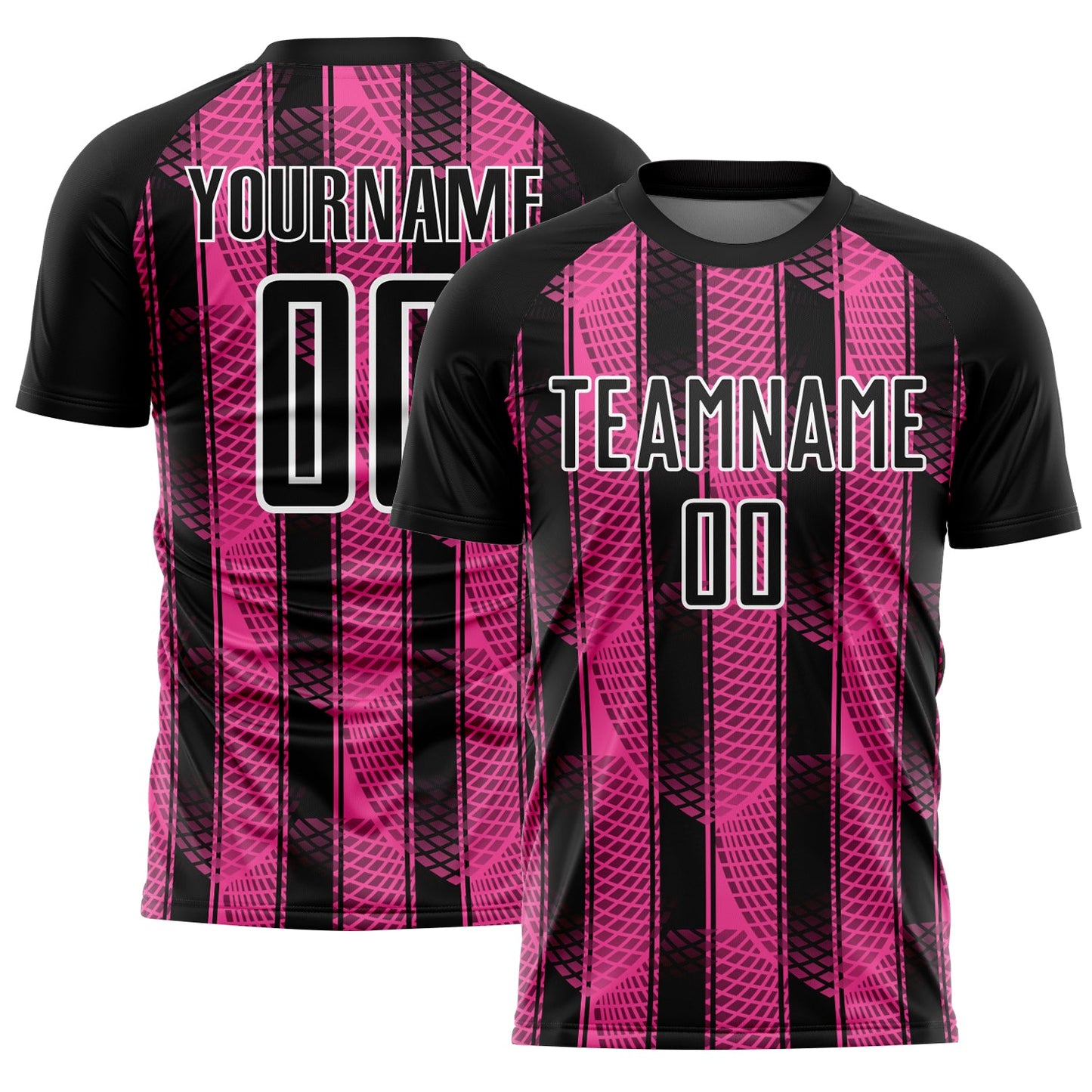 Custom Black Pink-White Abstract Network Sublimation Soccer Uniform Jersey - Main View