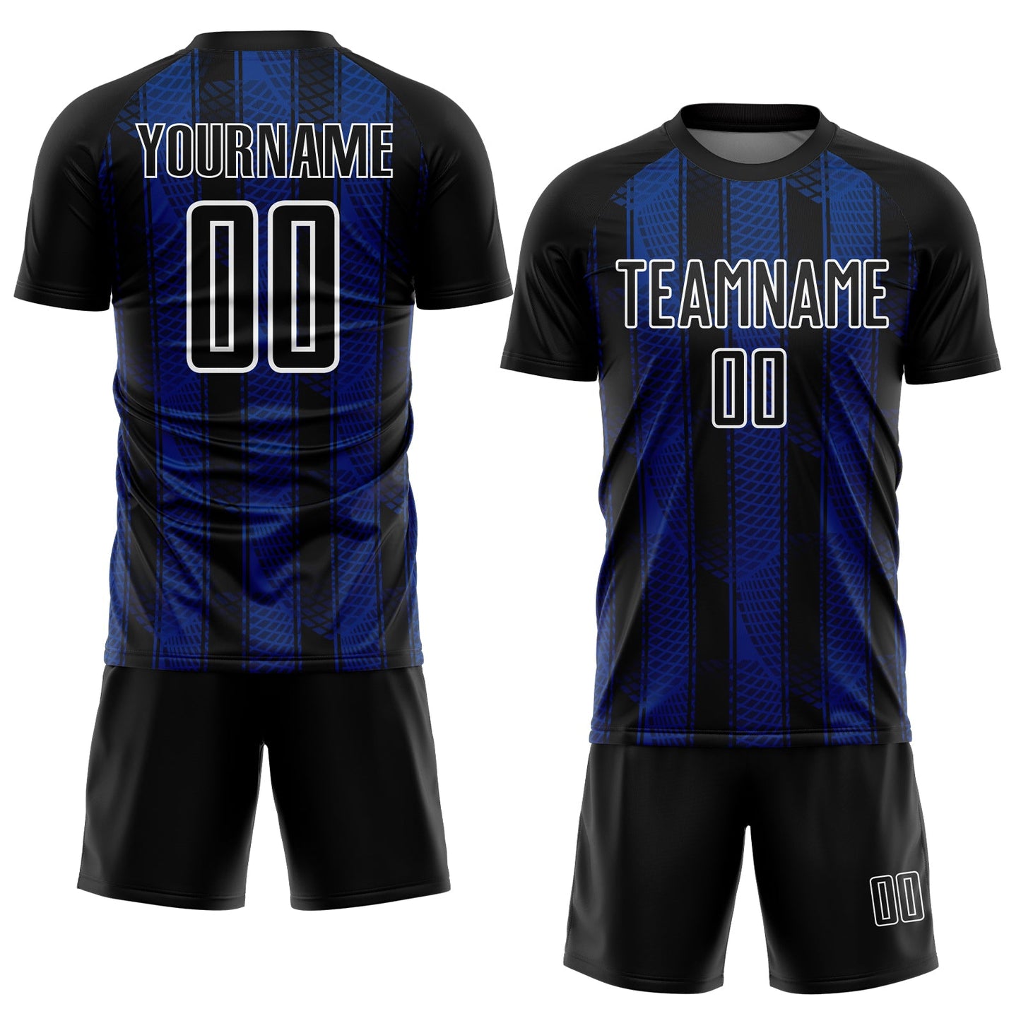Custom Black Royal-White Abstract Network Sublimation Soccer Uniform Jersey view 2