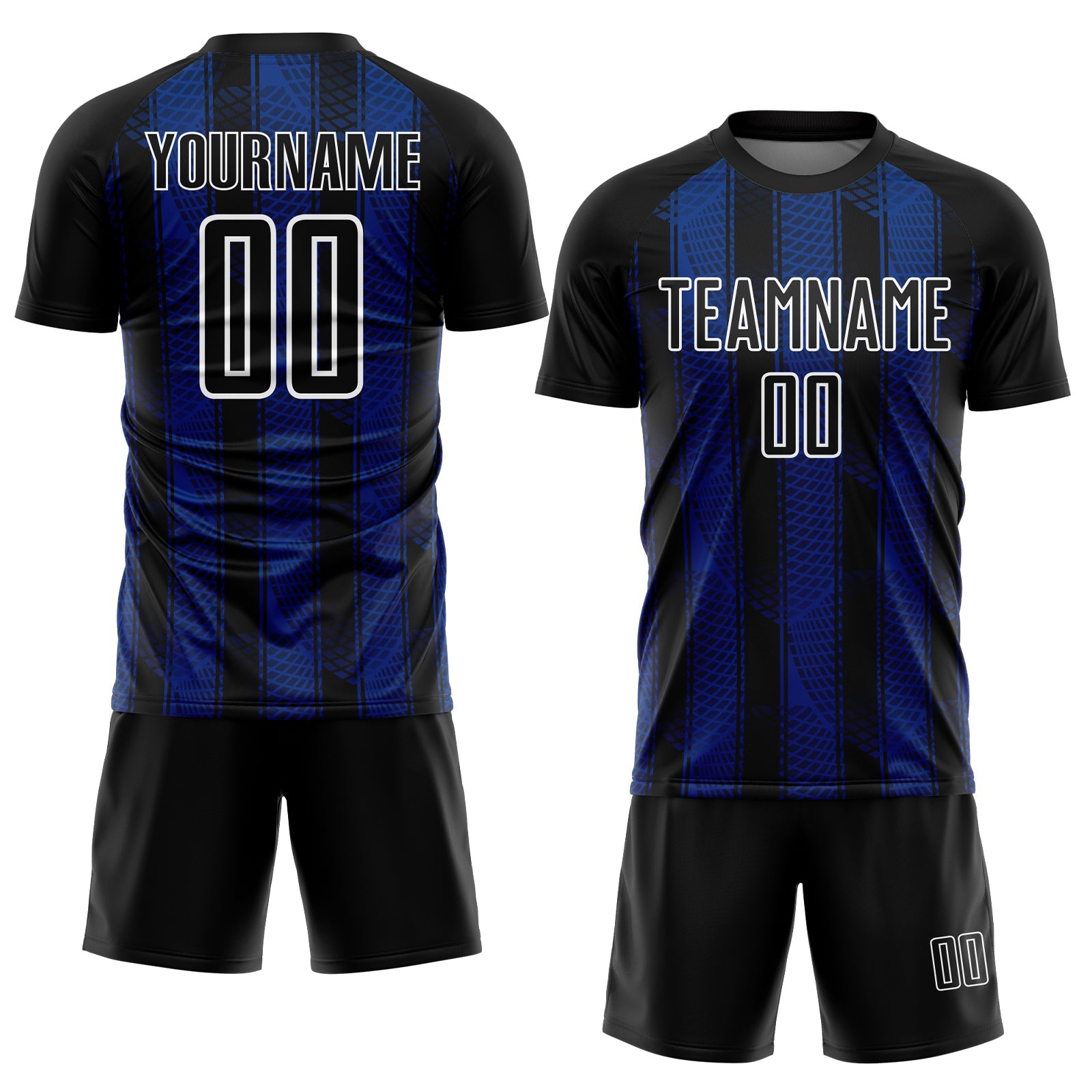 Custom Black Royal-White Abstract Network Sublimation Soccer Uniform Jersey view 2