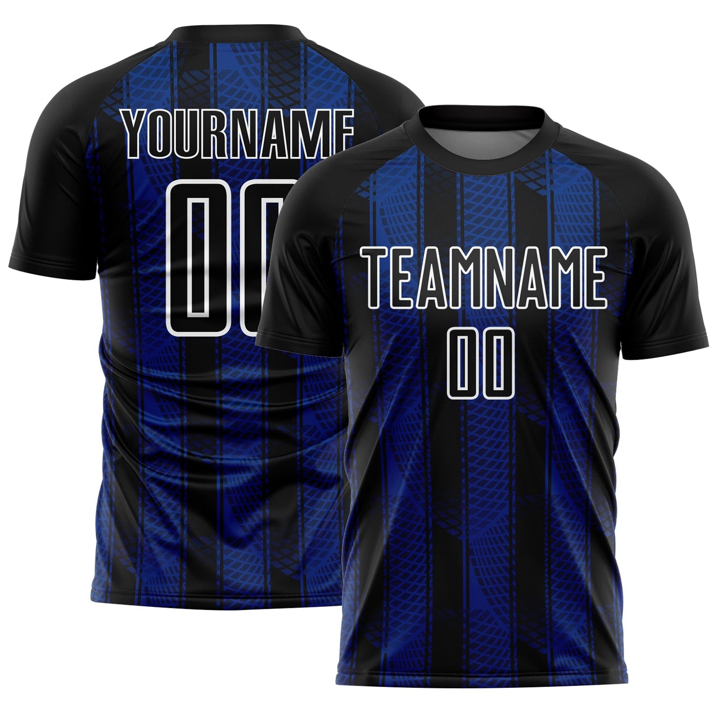 Custom Black Royal-White Abstract Network Sublimation Soccer Uniform Jersey - Main View
