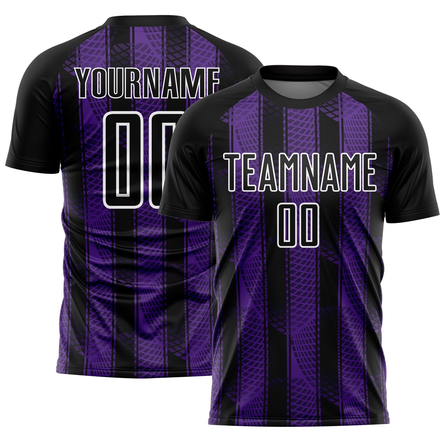 Custom Black Purple-White Abstract Network Sublimation Soccer Uniform Jersey - Main View