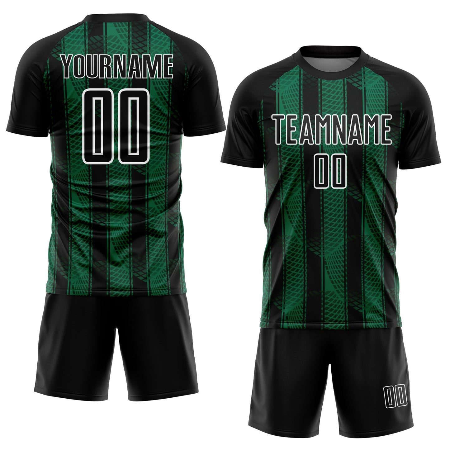 Custom Black Kelly Green-White Abstract Network Sublimation Soccer Uniform Jersey view 2