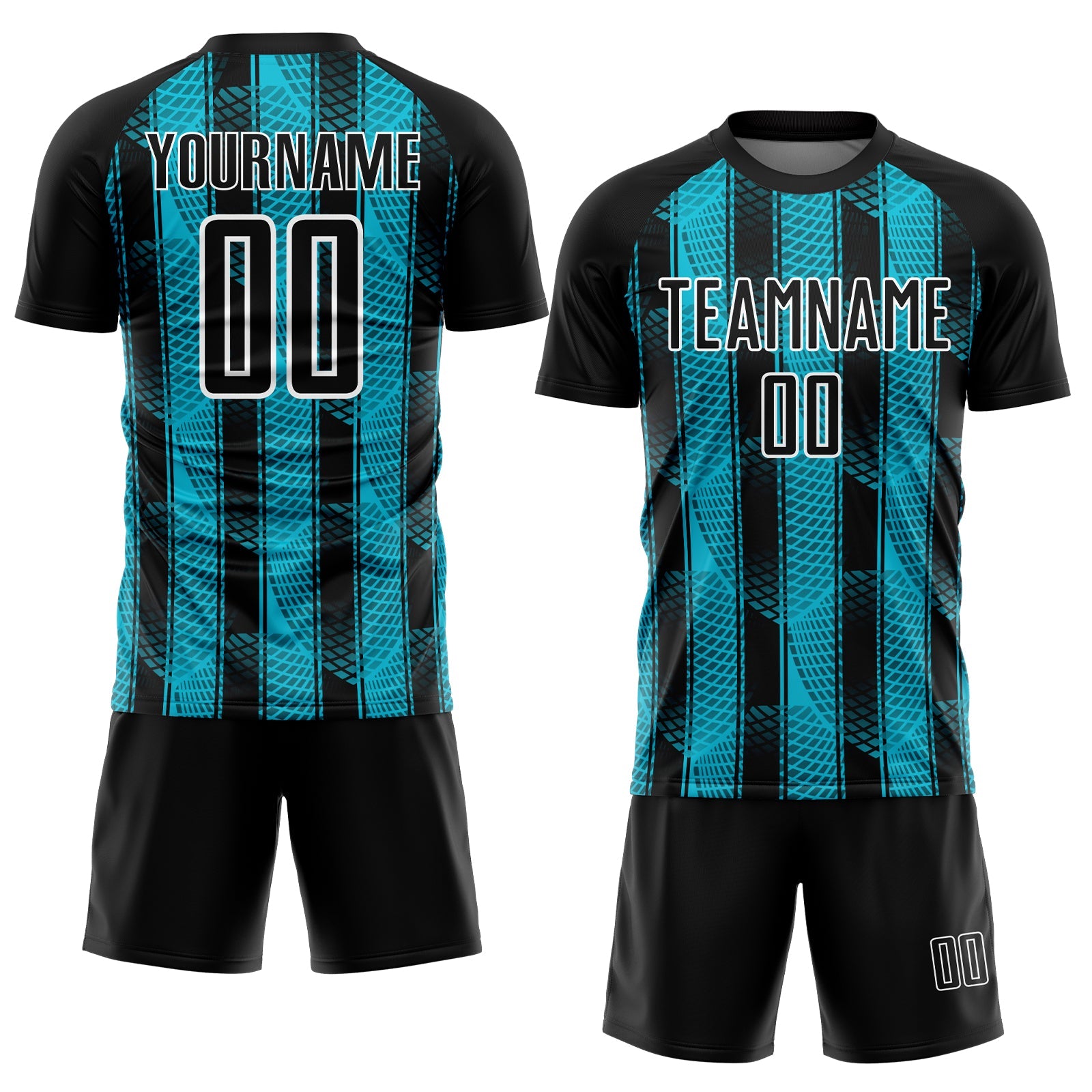 Custom Black Lakes Blue-White Abstract Network Sublimation Soccer Uniform Jersey view 2