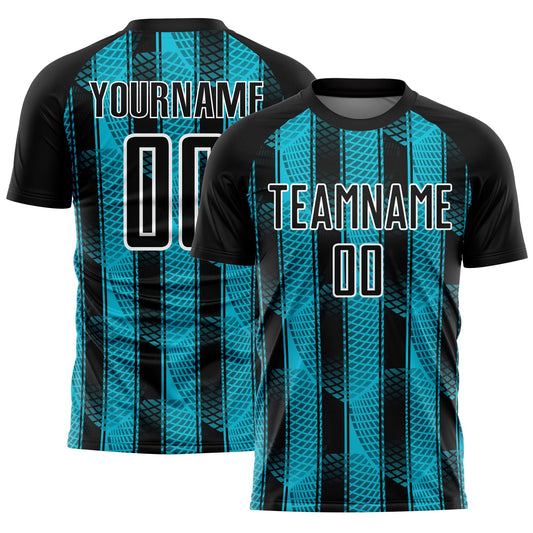 Custom Black Lakes Blue-White Abstract Network Sublimation Soccer Uniform Jersey - Main View