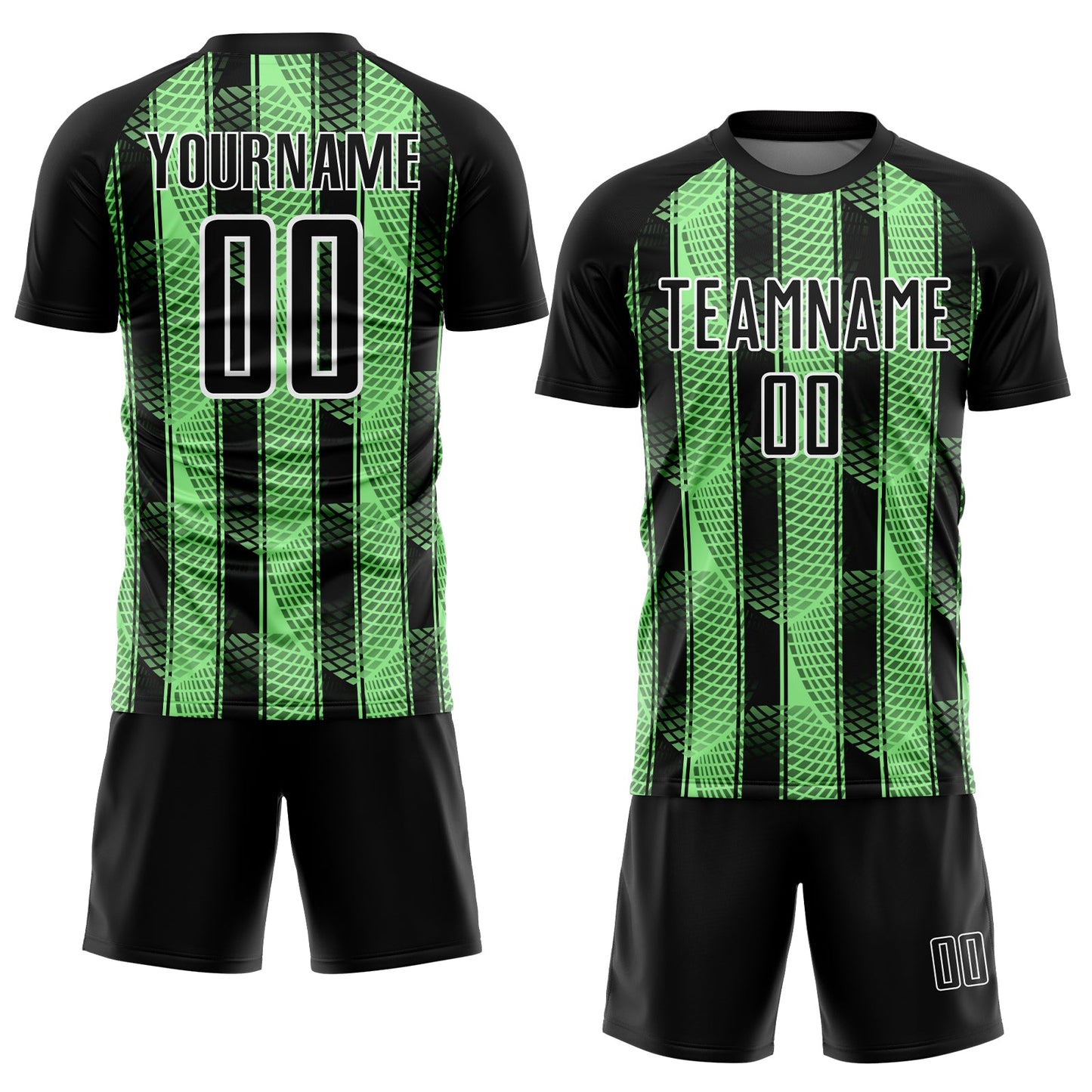 Custom Black Pea Green-White Abstract Network Sublimation Soccer Uniform Jersey view 2