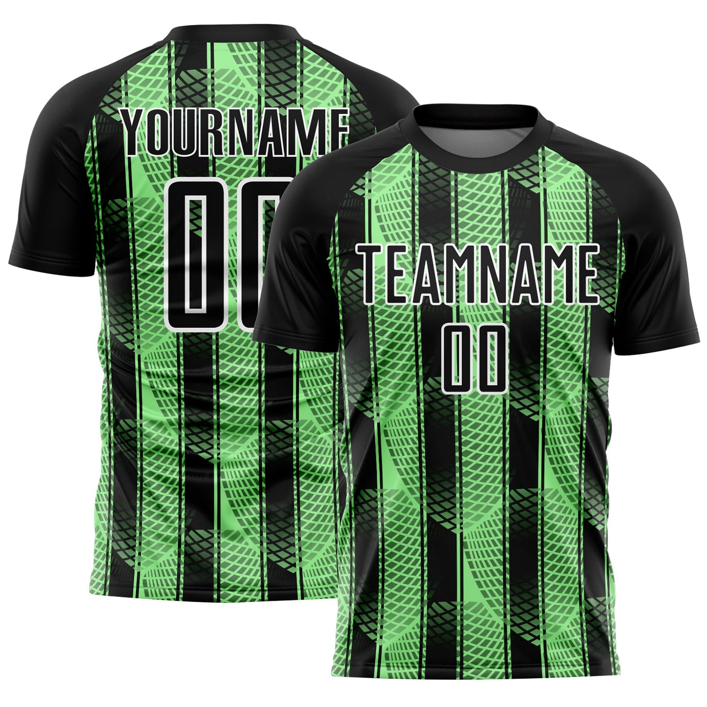 Custom Black Pea Green-White Abstract Network Sublimation Soccer Uniform Jersey - Main View