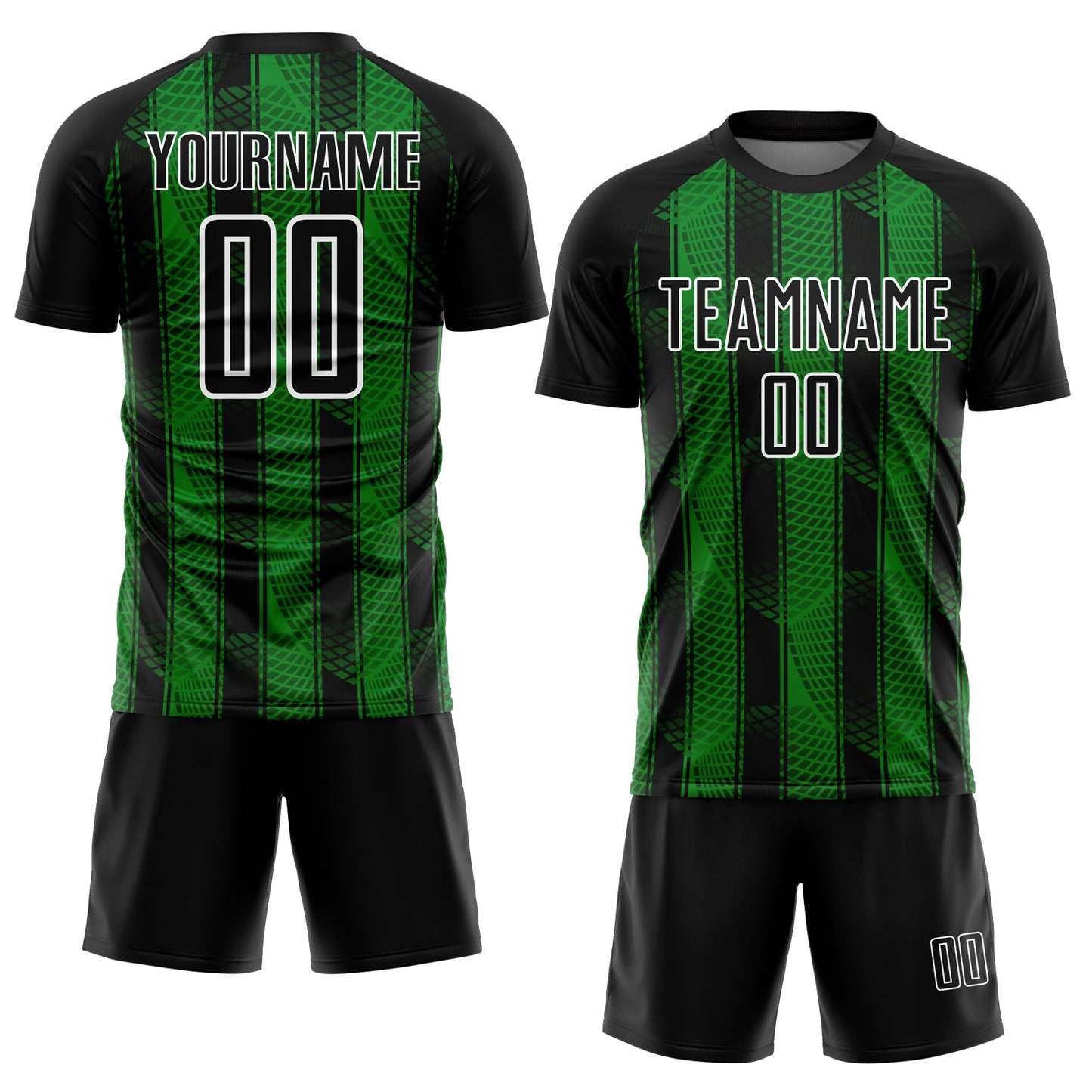 Custom Black Grass Green-White Abstract Network Sublimation Soccer Uniform Jersey view 2