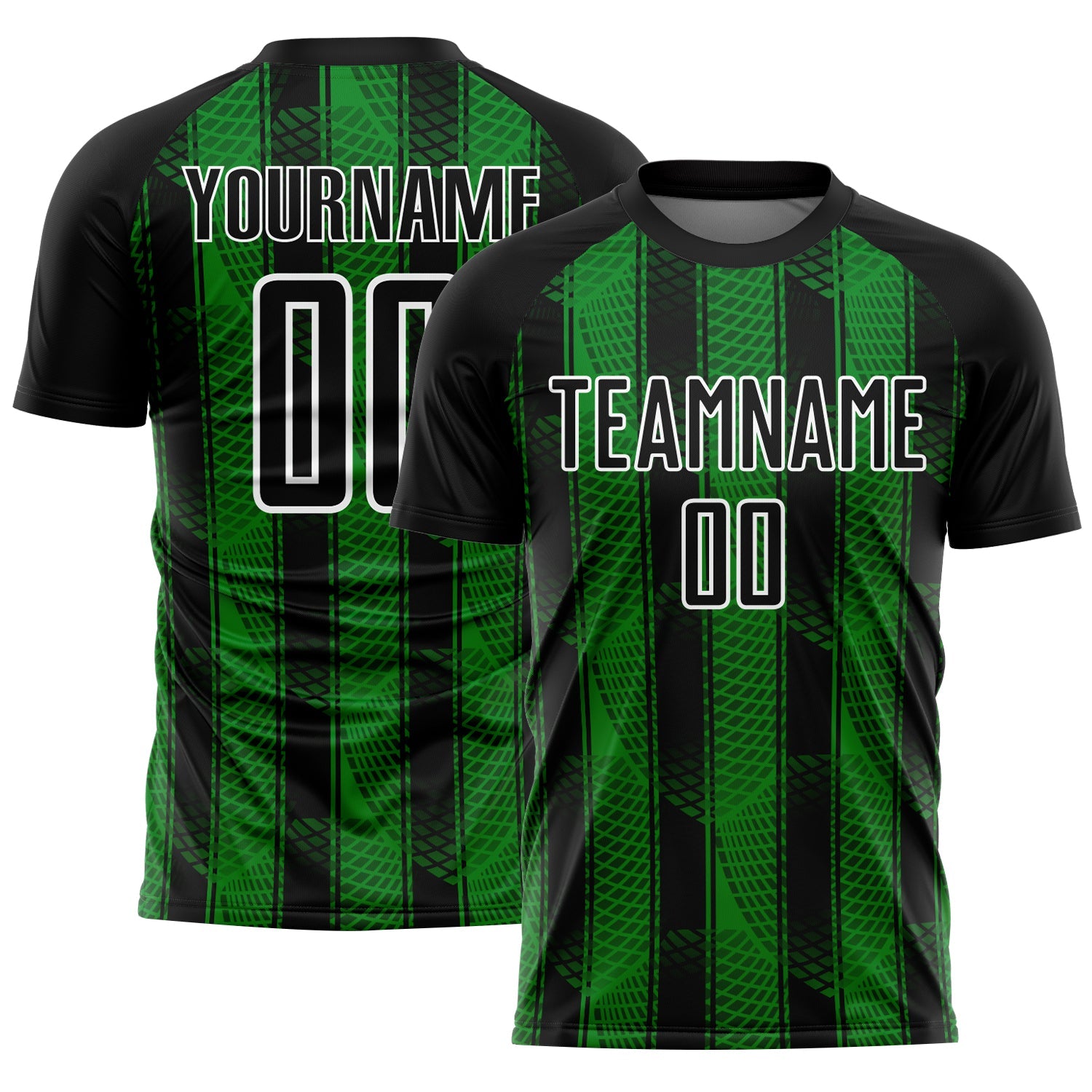 Custom Black Grass Green-White Abstract Network Sublimation Soccer Uniform Jersey - Main View