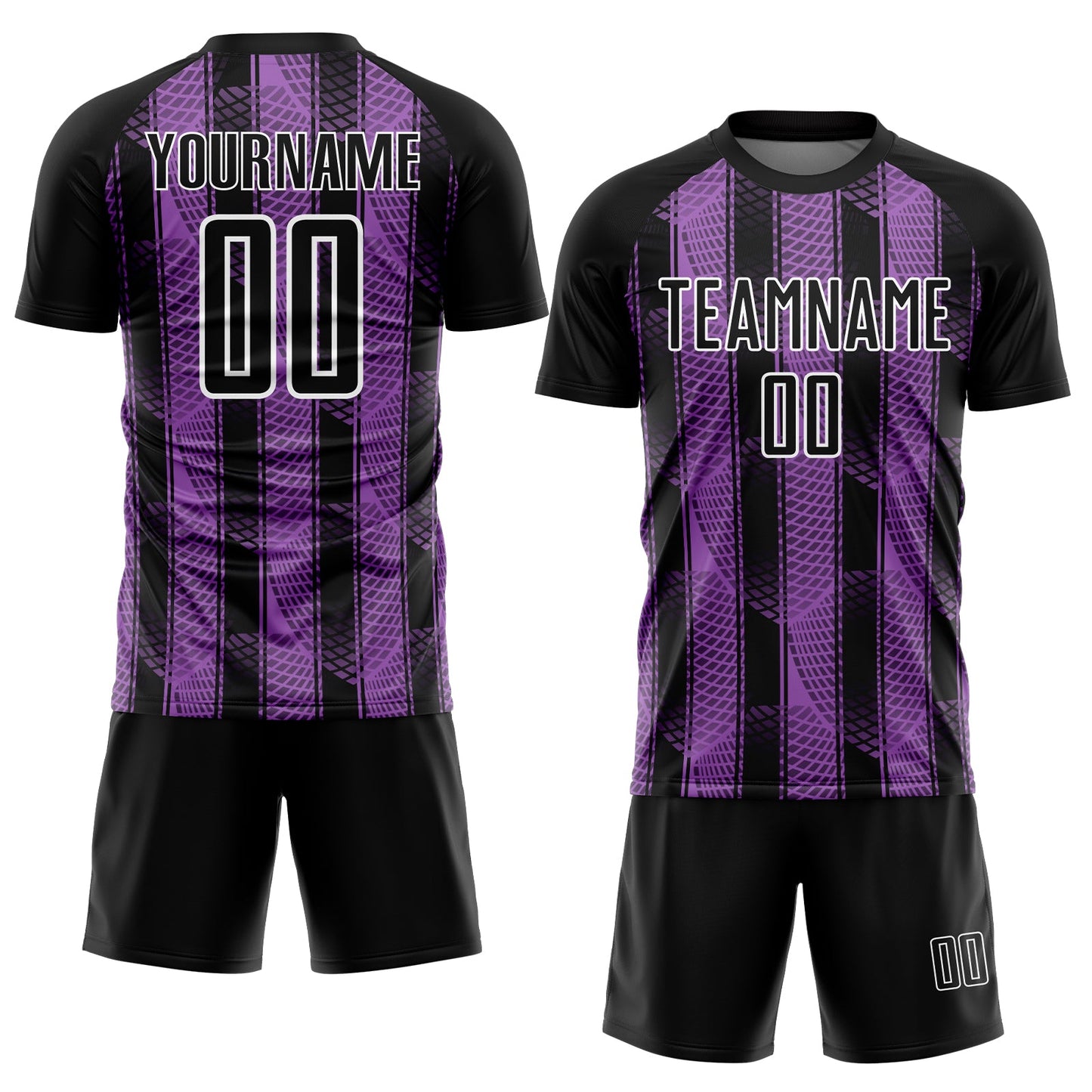 Custom Black Medium Purple-White Abstract Network Sublimation Soccer Uniform Jersey view 2