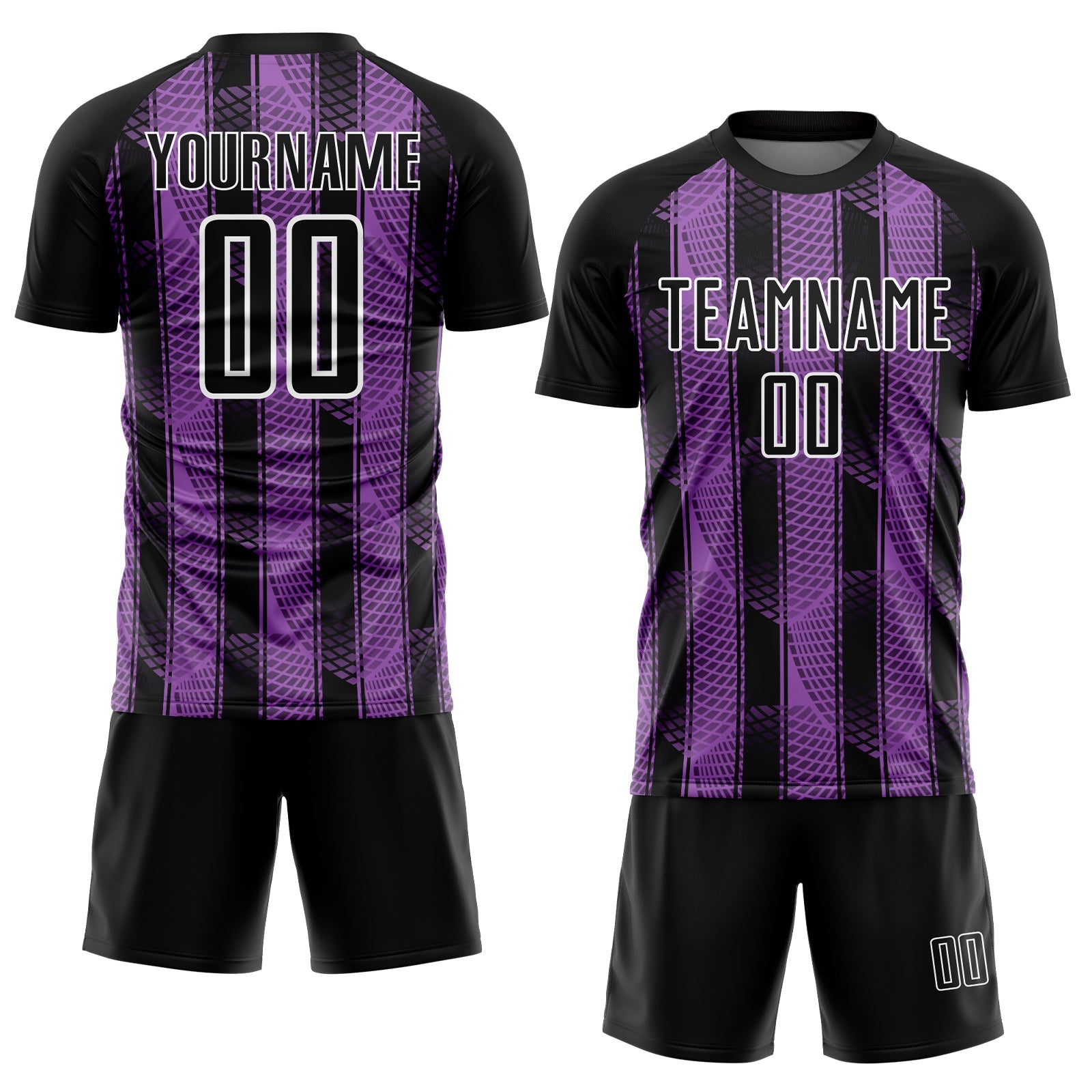 Custom Black Medium Purple-White Abstract Network Sublimation Soccer Uniform Jersey view 2
